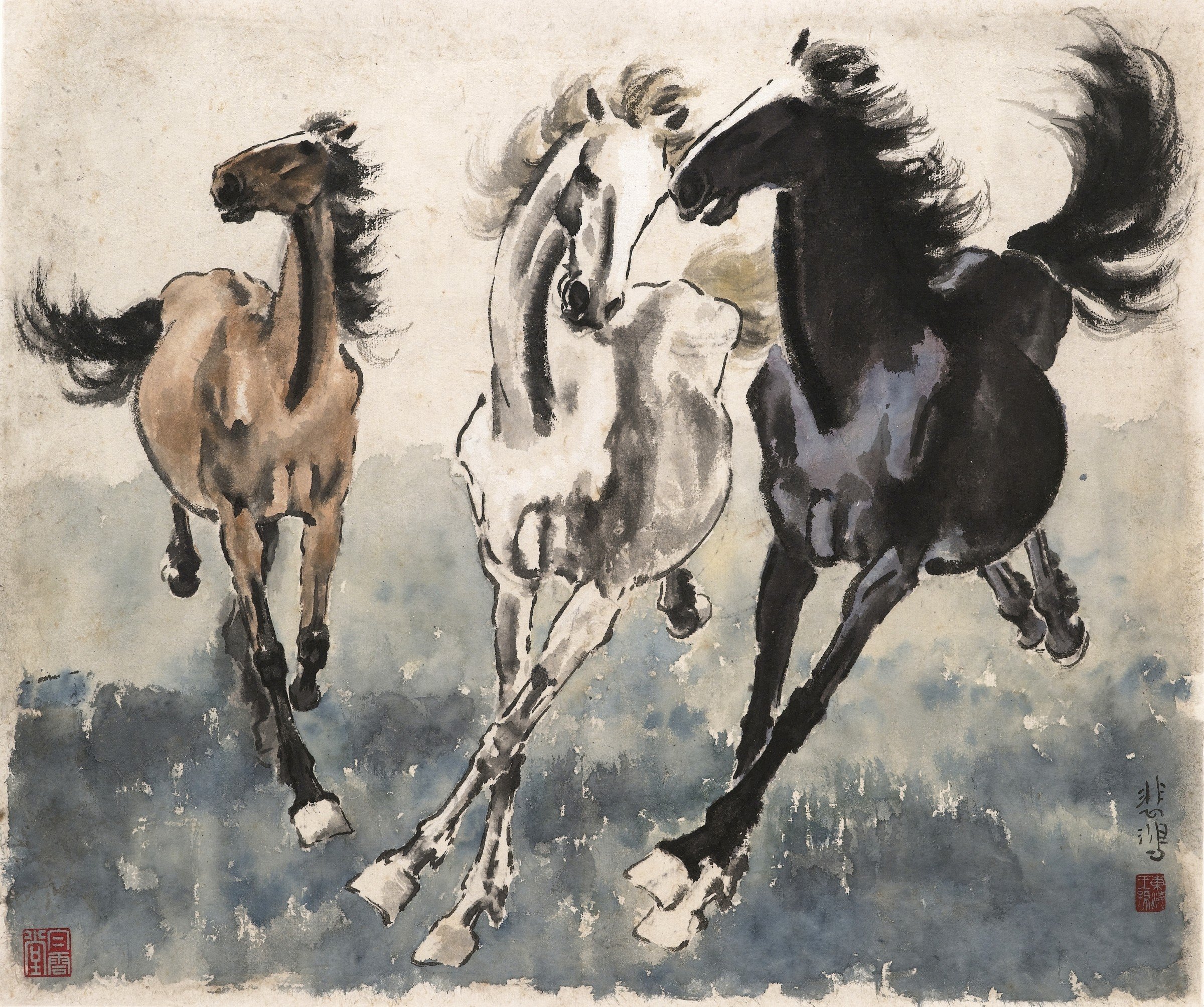 The Three Stallions, by Xu Beihong. The piece is just one example of the many horse paintings that Xu was known for.