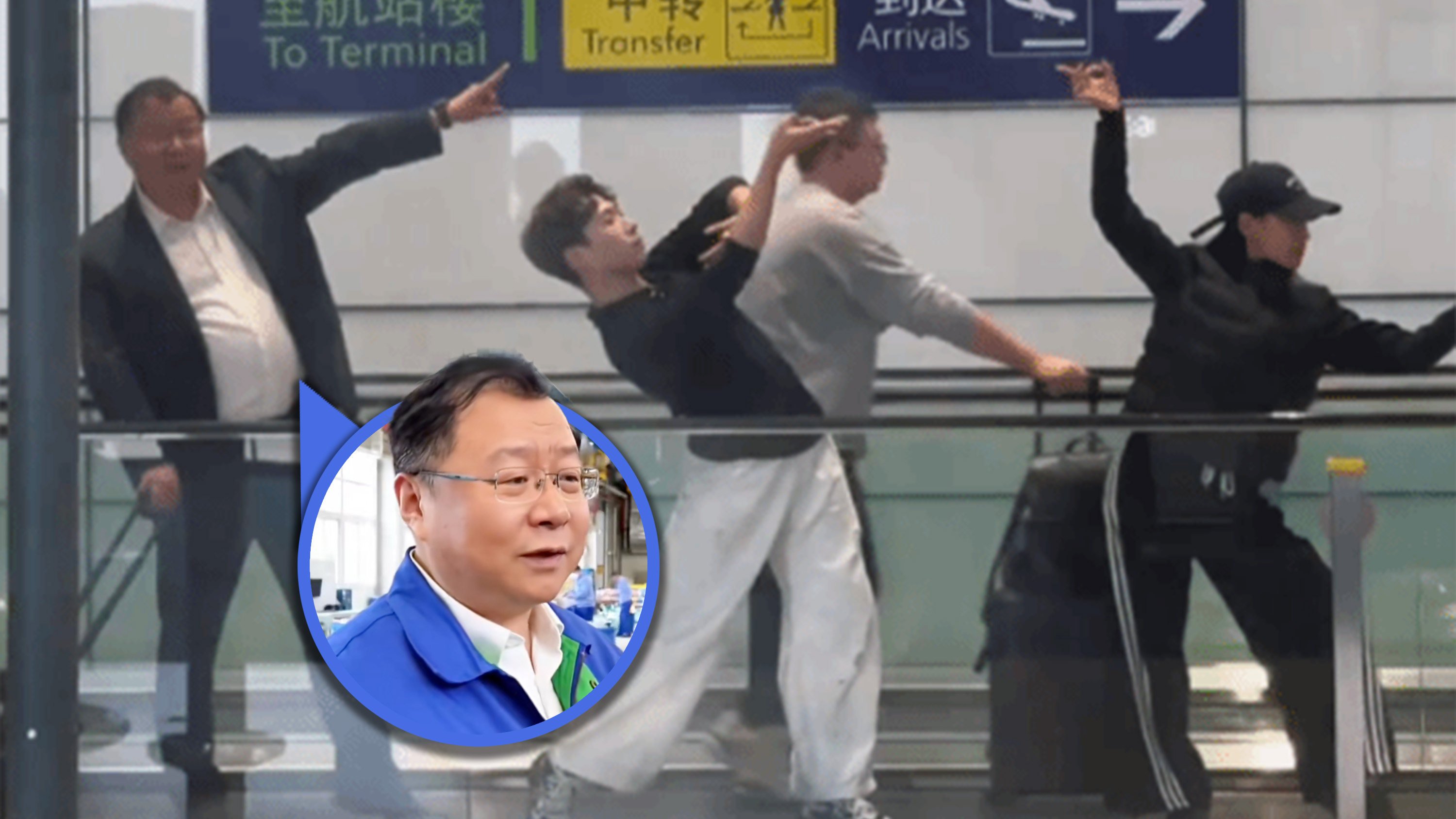 A group of dancers on an automated walkway in China went viral when an uncle joined in with funny poses. Photo: RedNote/Douyin