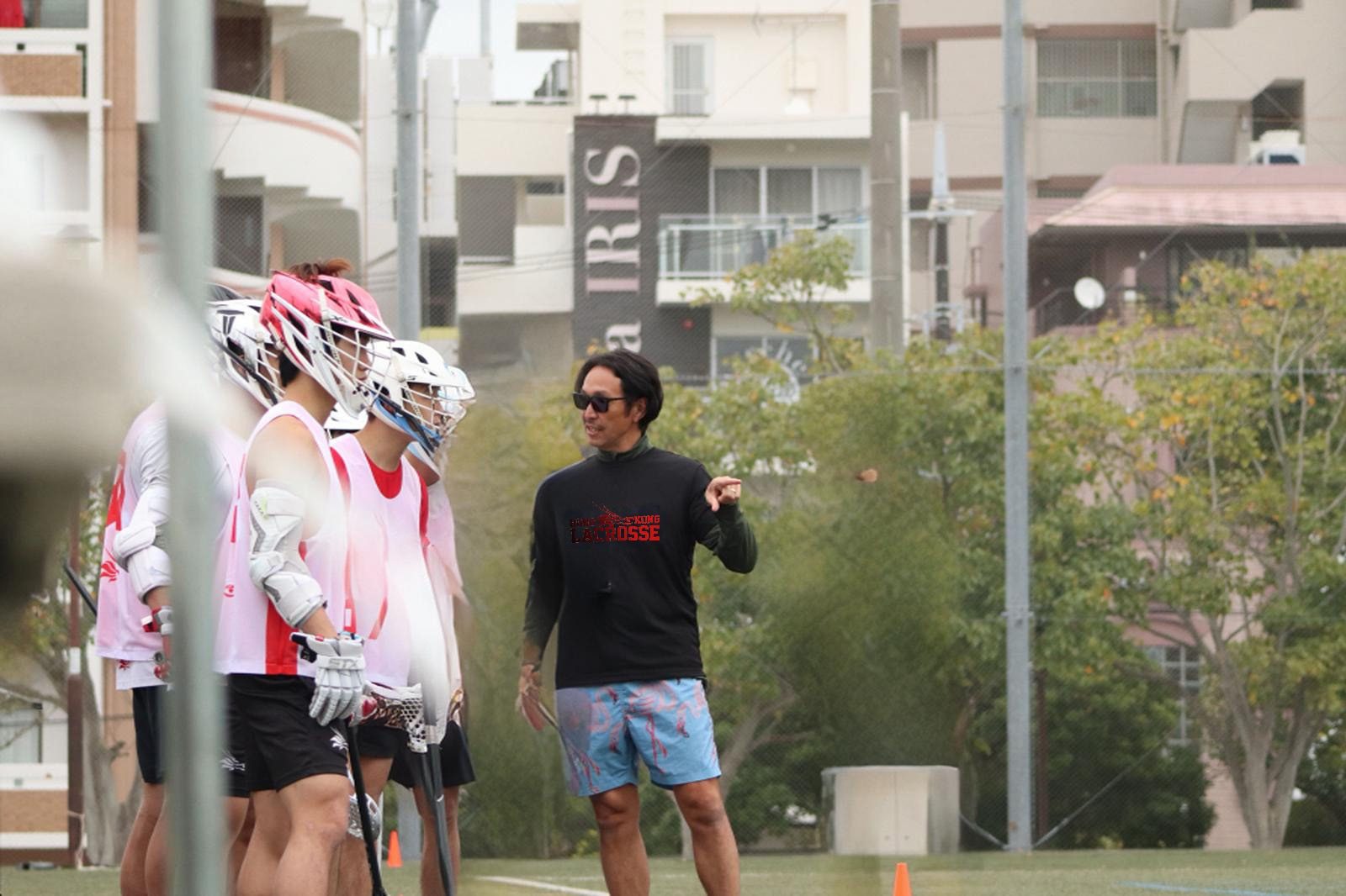 Japanese lacrosse coach  Takeshi Sato with the Hong Kong team. Photo: HKLAX