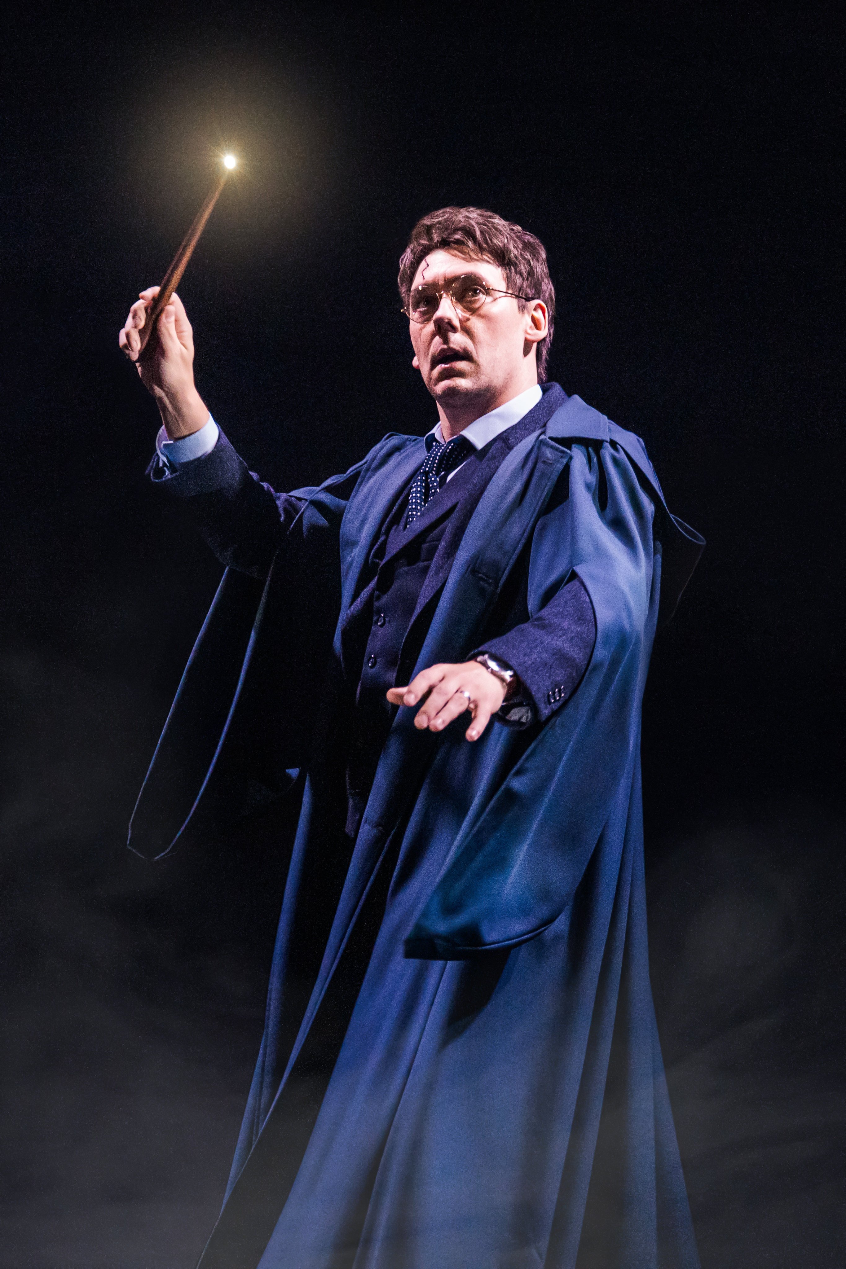 John Skelley plays an adult Harry Potter in a performance of Harry Potter and The Cursed Child on Broadway. Photo: AP