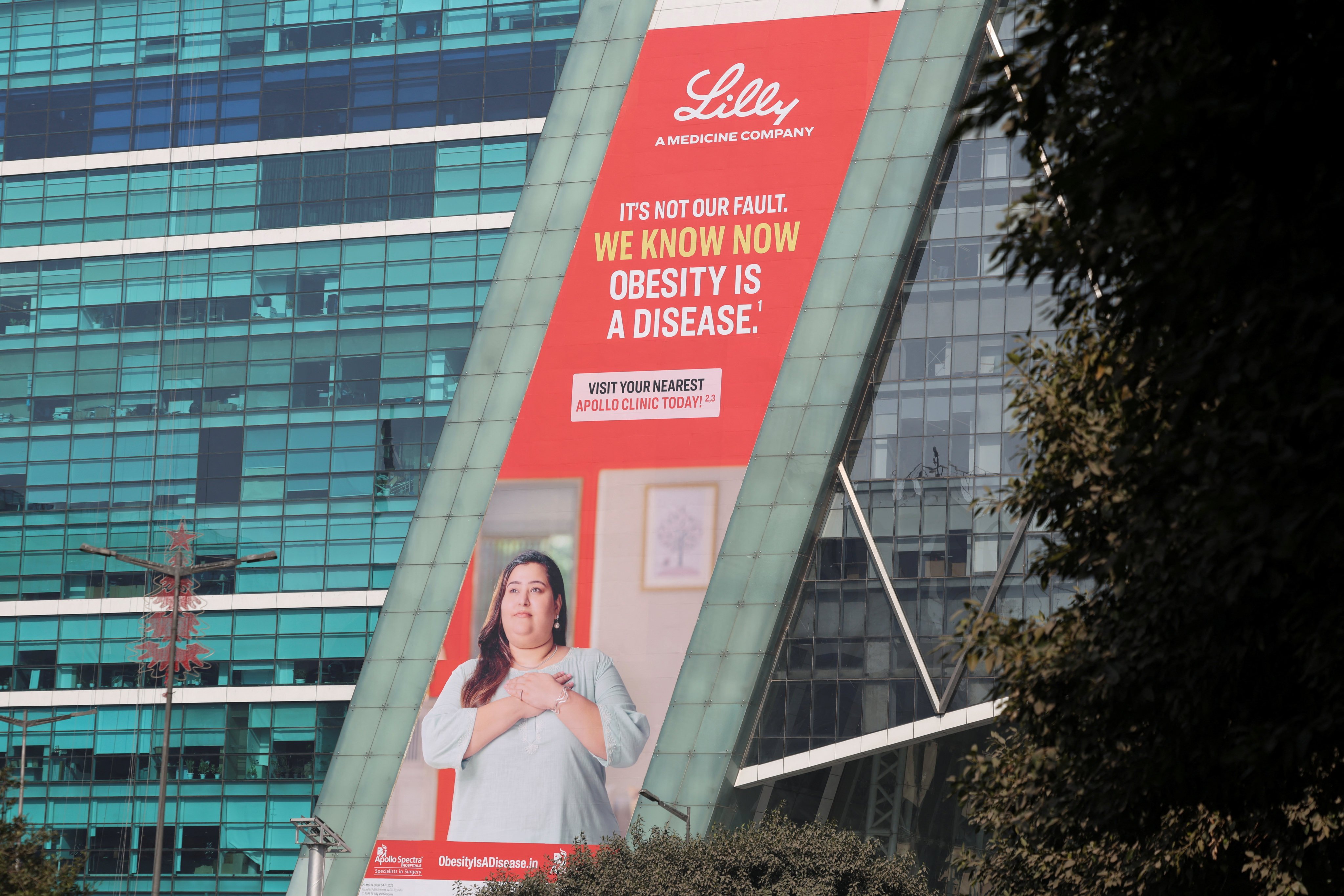 A hoarding of Eli Lilly on a building in Gurugram, India. Photo: Reuters