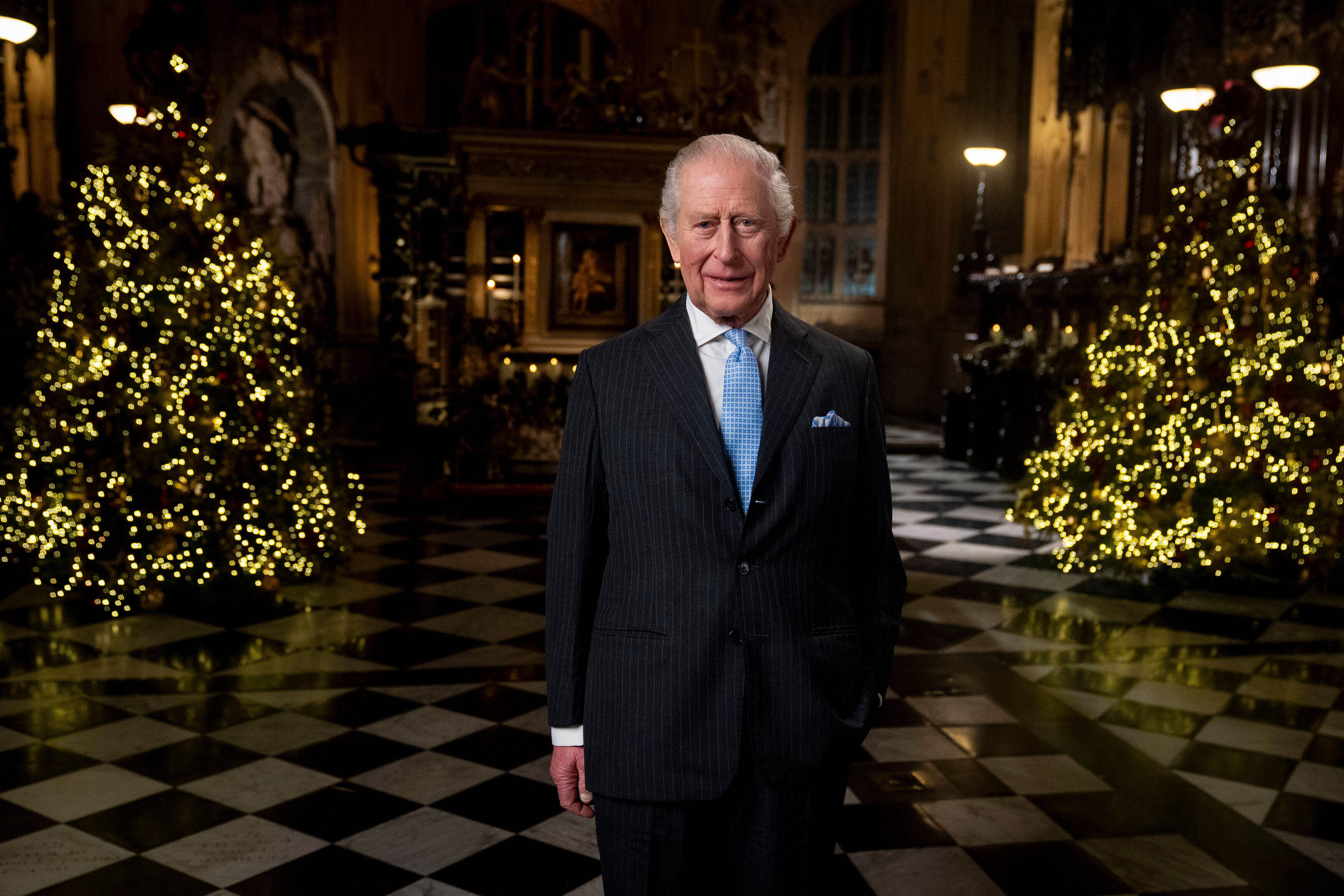Britain’s King Charles during the recording of his Christmas message. Photo: PA via AP