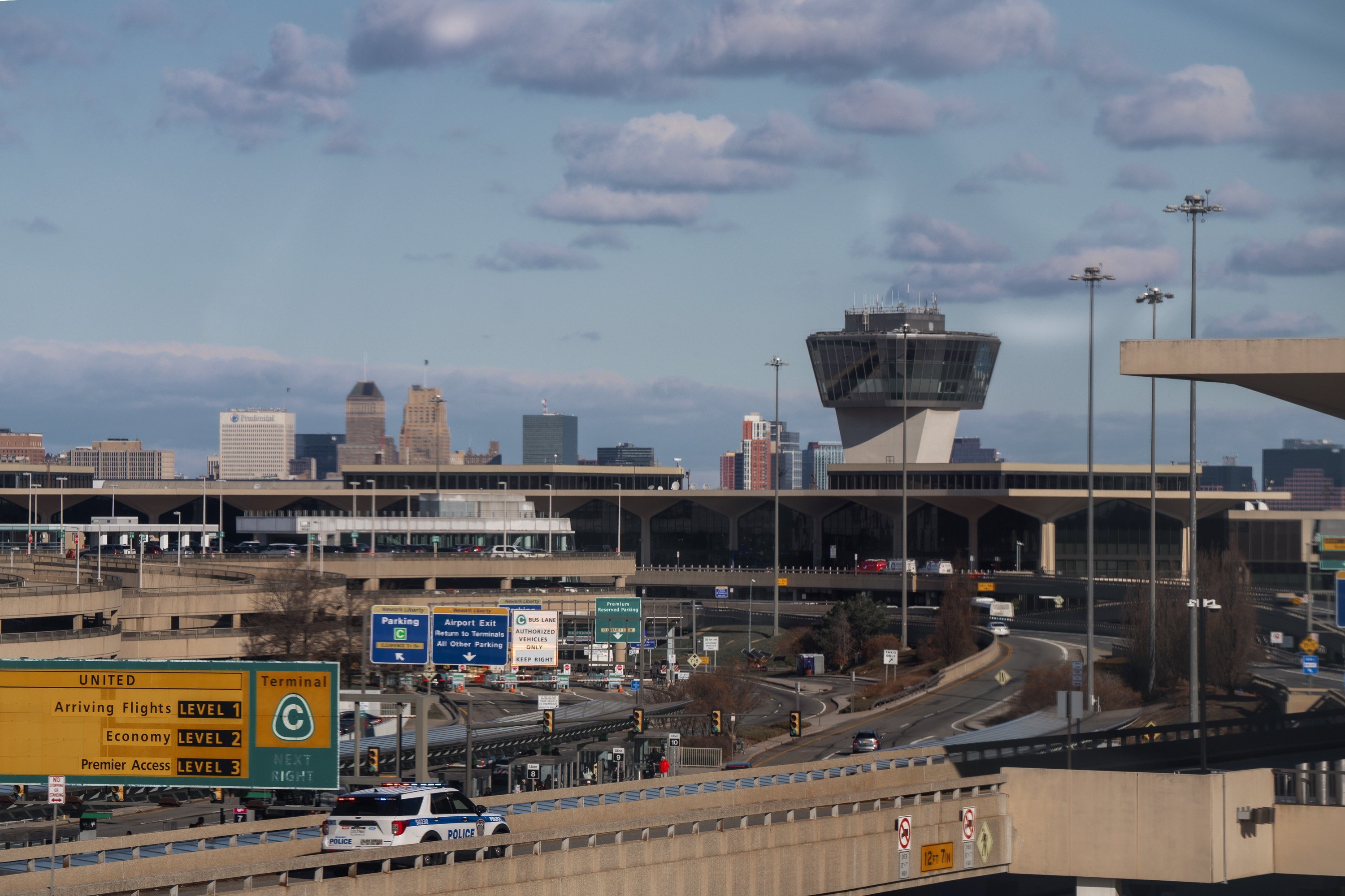 The control tower at Newark Liberty International Airport in New Jersey. Heavy snowfall is expected to disrupt air travel in the northeast of the United States. Photo: EPA