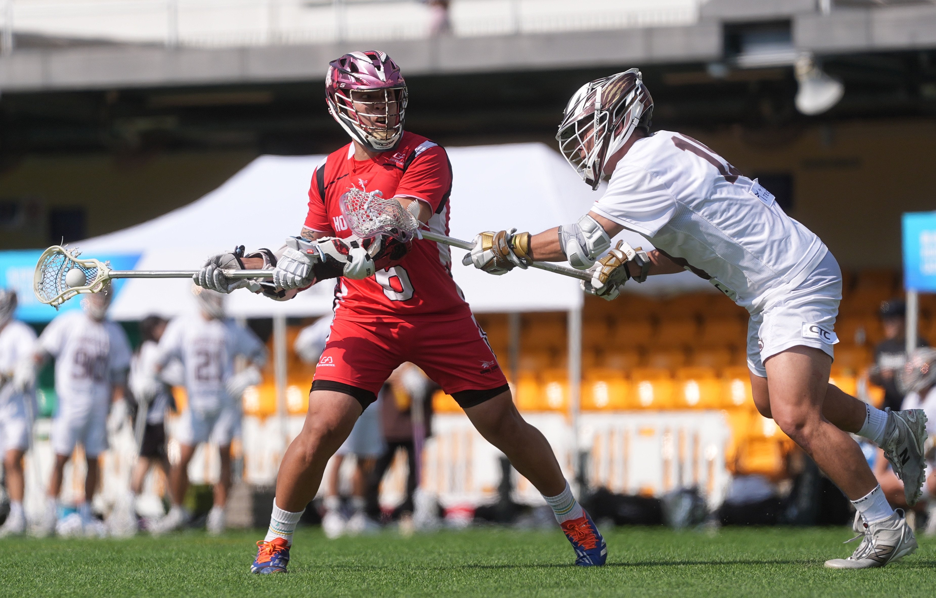 Poon Tsz-yeung (left) in action for Hong Kong’s men against Fogo Grizzlies on Saturday. Photo: Elson Li