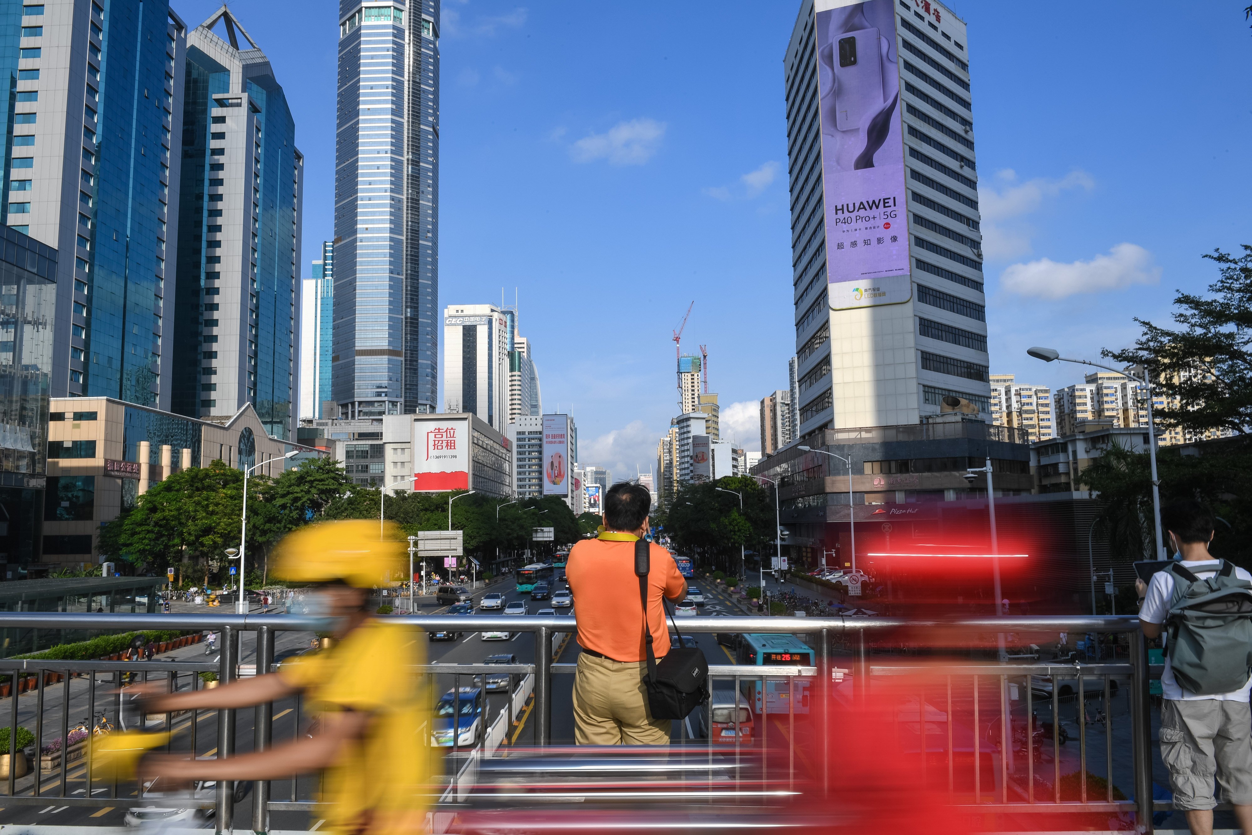 A view of skyscrapers from a pedestrian bridge in Shenzhen, the southern tech hub in Guangdong province. Photo: Xinhua
