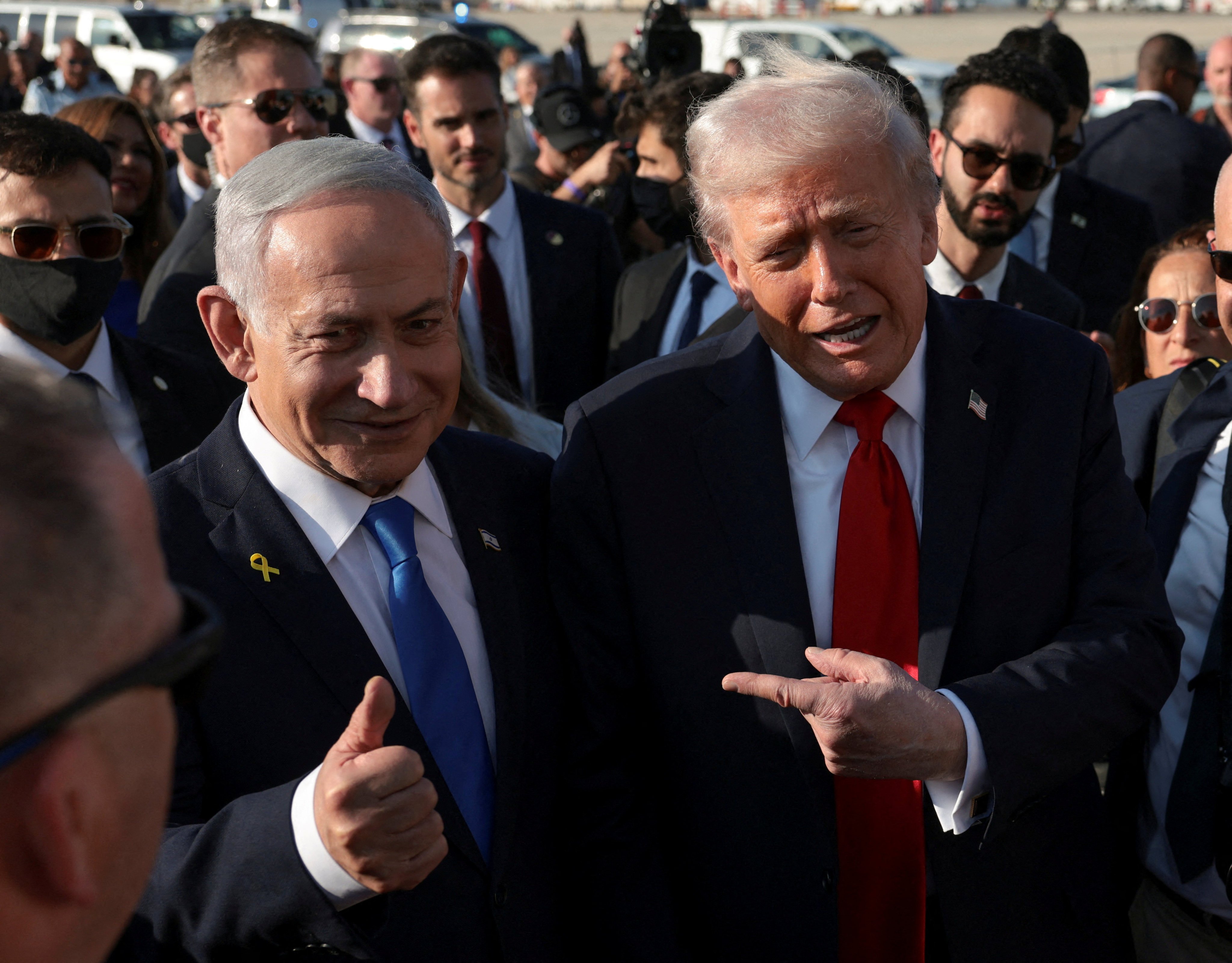Israeli Prime Minister Benjamin Netanyahu, left, and US President Donald Trump at Ben Gurion International Airport in Lod, Israel in October. On Monday, the two leaders are expected to meet at Trump’s Mar-a-Lago estate in Florida. Photo: Reuters