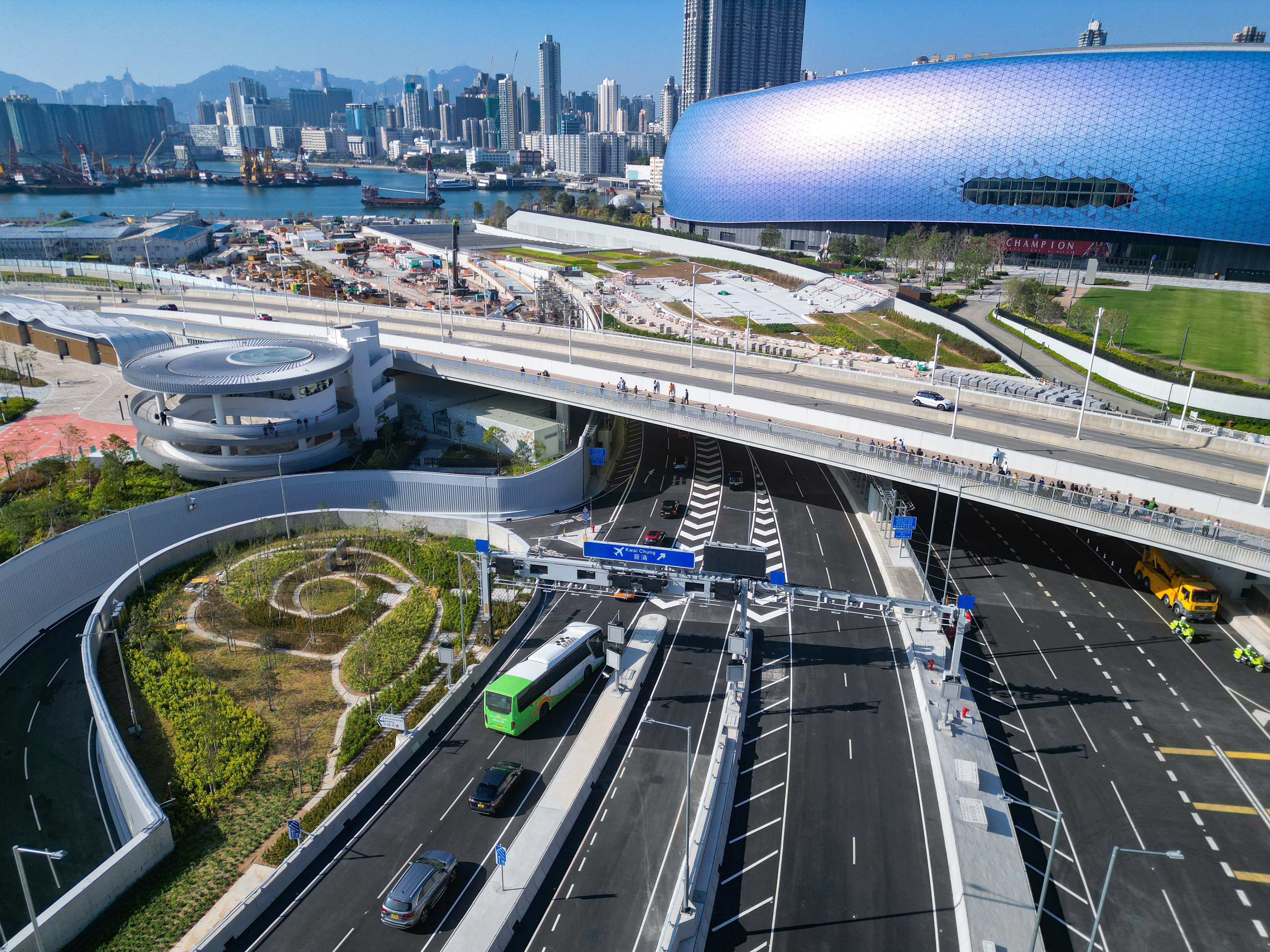 An aerial view of the Yau Ma Tei section of the Central Kowloon Bypass on December 21. Photo: Eugene Lee