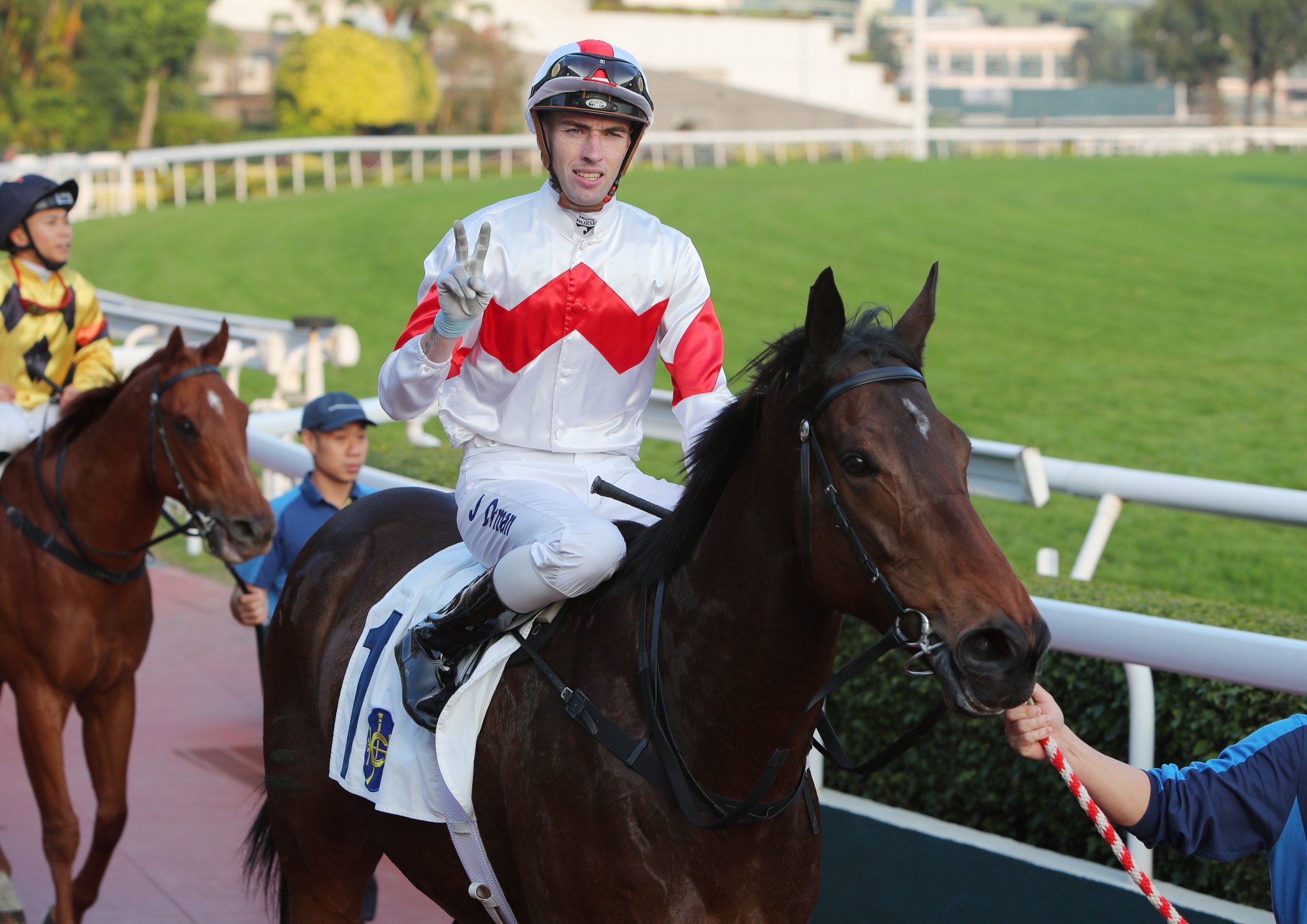 James Orman celebrates a double at Sha Tin last Saturday.