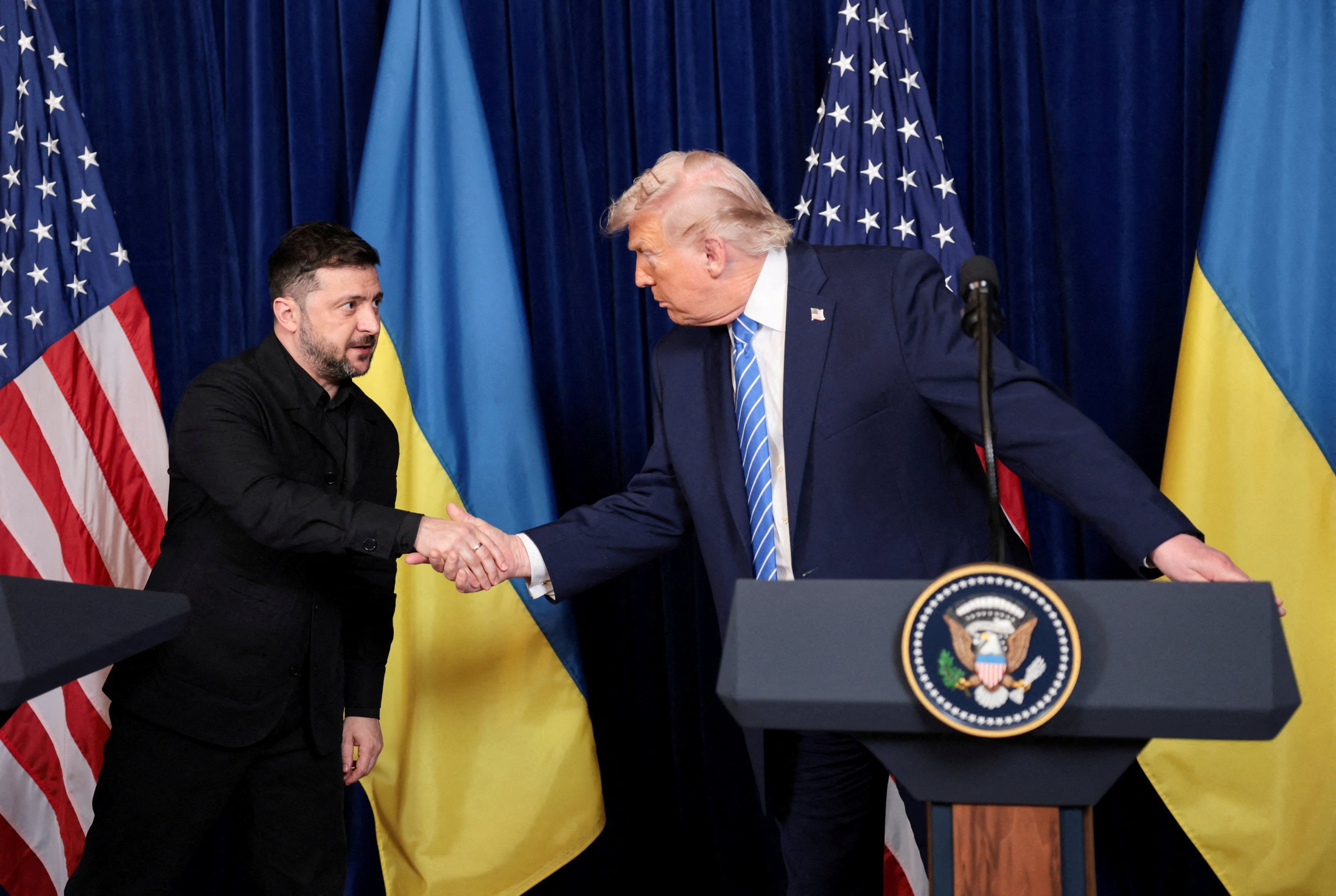 Ukrainian President Volodymyr Zelensky and US President Donald Trump during a press conference after their lunch meeting at Trump’s Mar-a-Lago club in Palm Beach, Florida. Photo: Reuters
