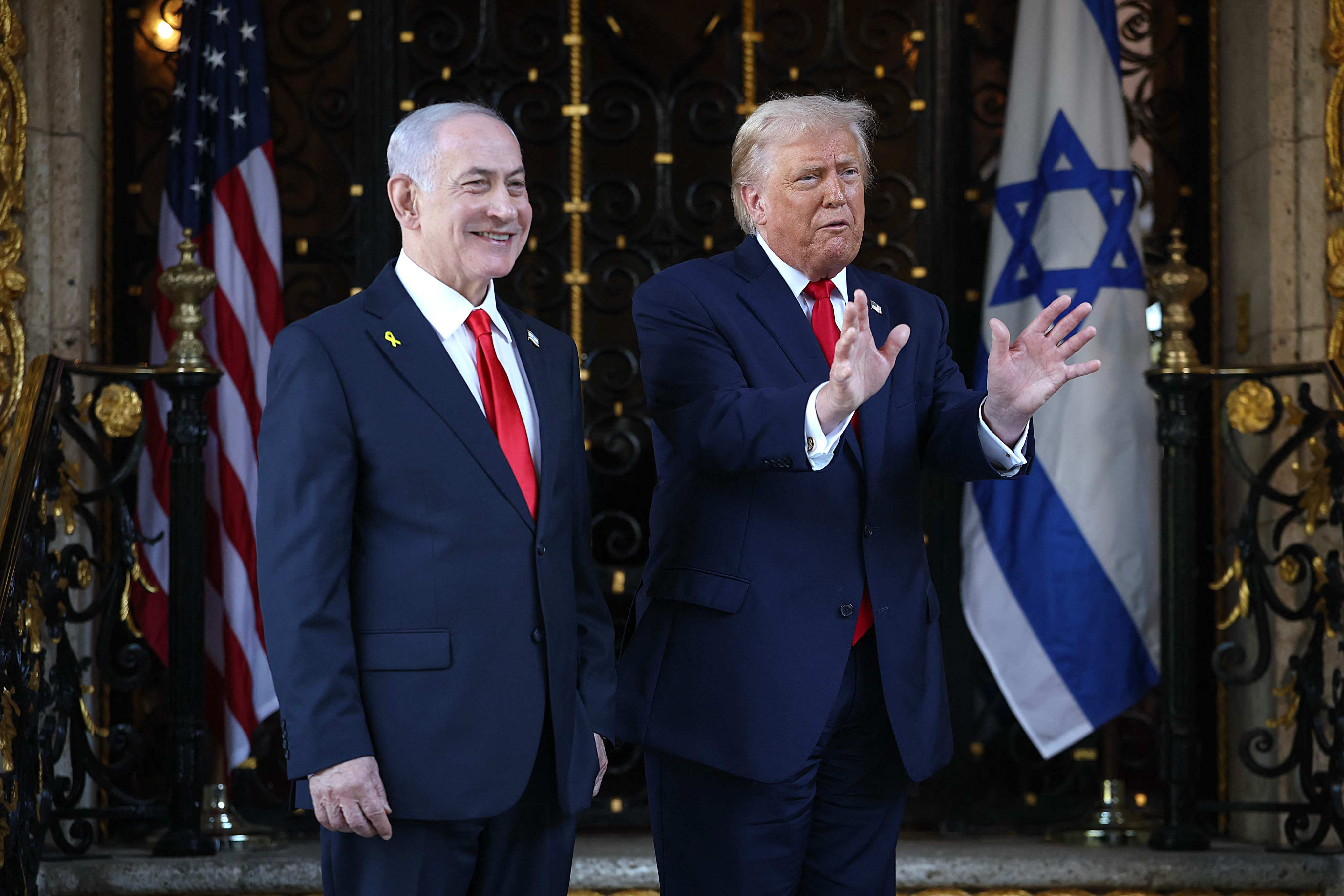 Israeli Prime Minister Benjamin Netanyahu, left, and US President Donald Trump at Trump’s Mar-a-Lago resort in Palm Beach, Florida on Monday. Photo: Getty Images / AFP