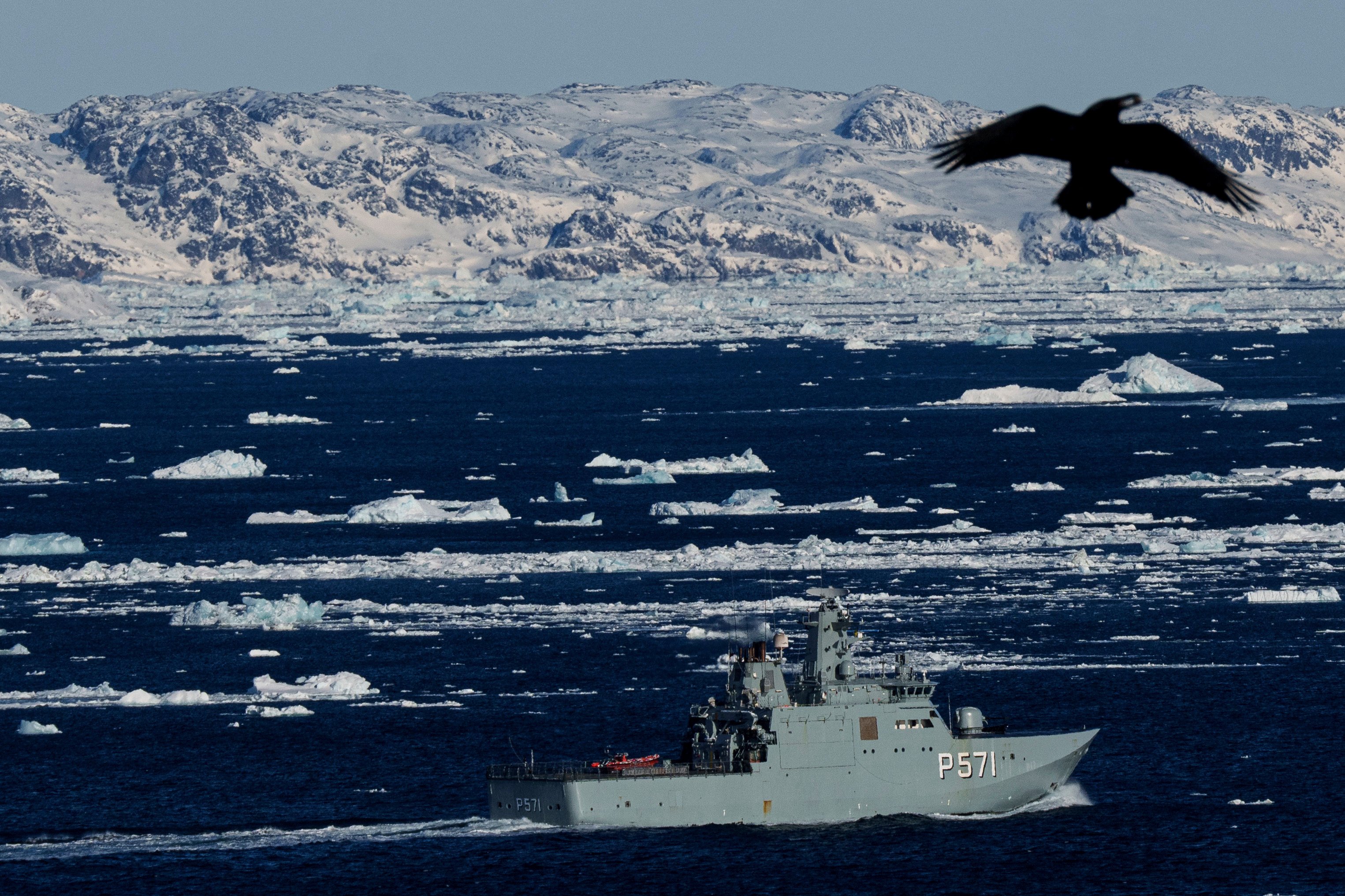 A Danish naval vessel patrolling near Nuuk, Greenland. Photo: AP