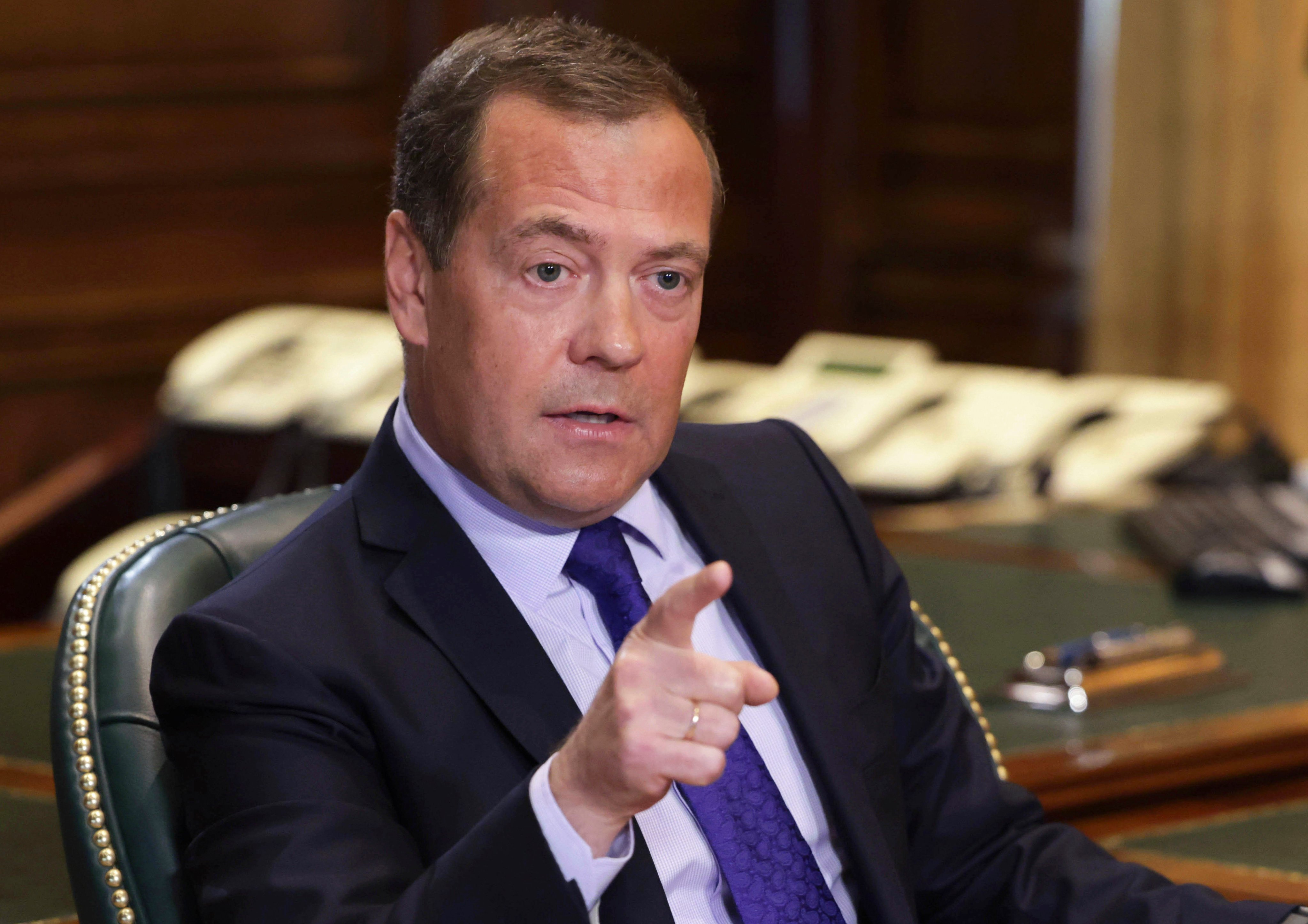 Deputy head of Russia’s Security Council Dmitry Medvedev’s chilling death threat to Zelensky sparks alarm amid escalating Ukraine-Russia tensions. Photo: Sputnik/AP