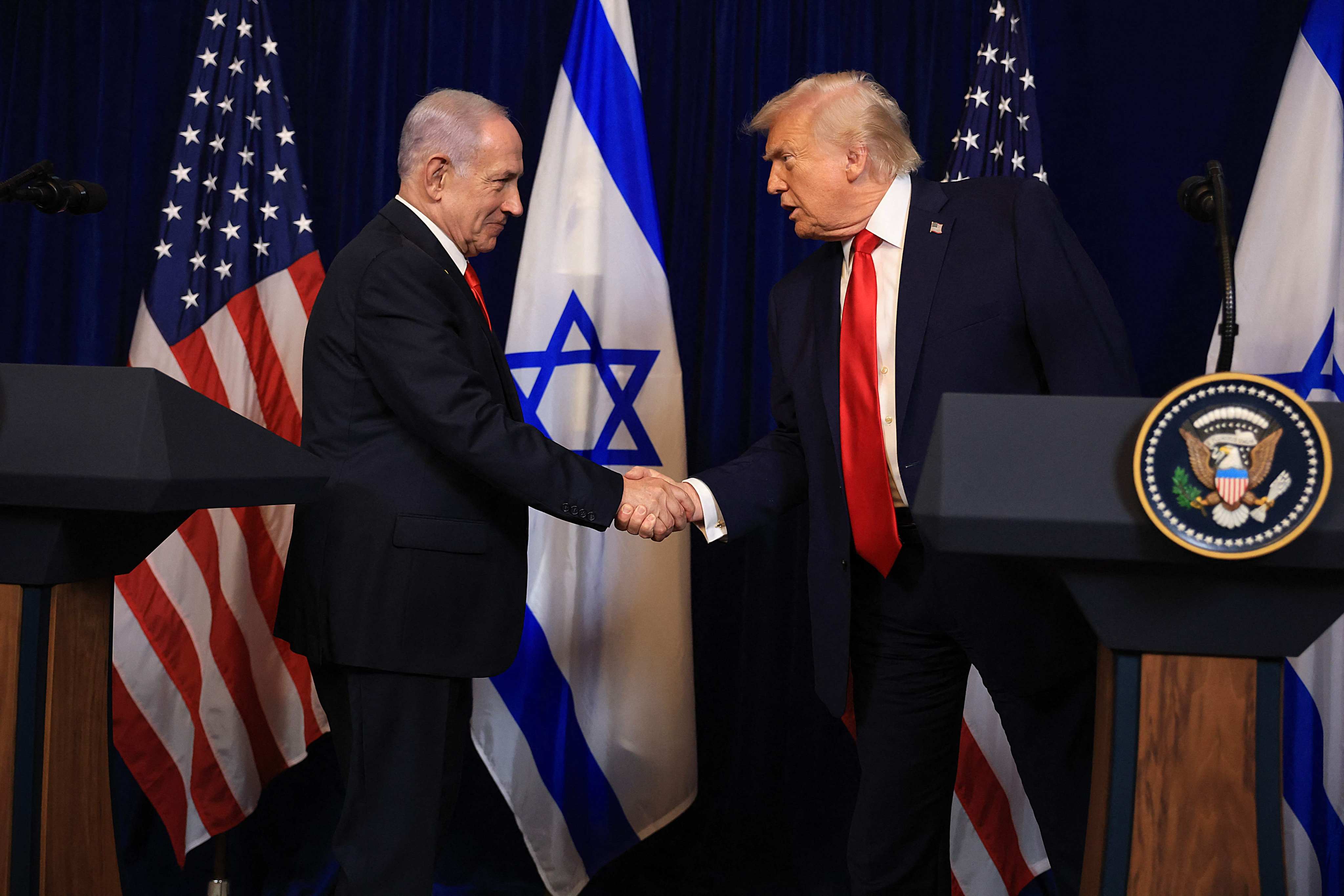 US President Donald Trump spoke about China’s military drills around Taiwan during a press conference with Israeli Prime Minister Benjamin Netanyahu at his Mar-a-Lago estate in Florida on Monday. Photo: Getty Images via AFP