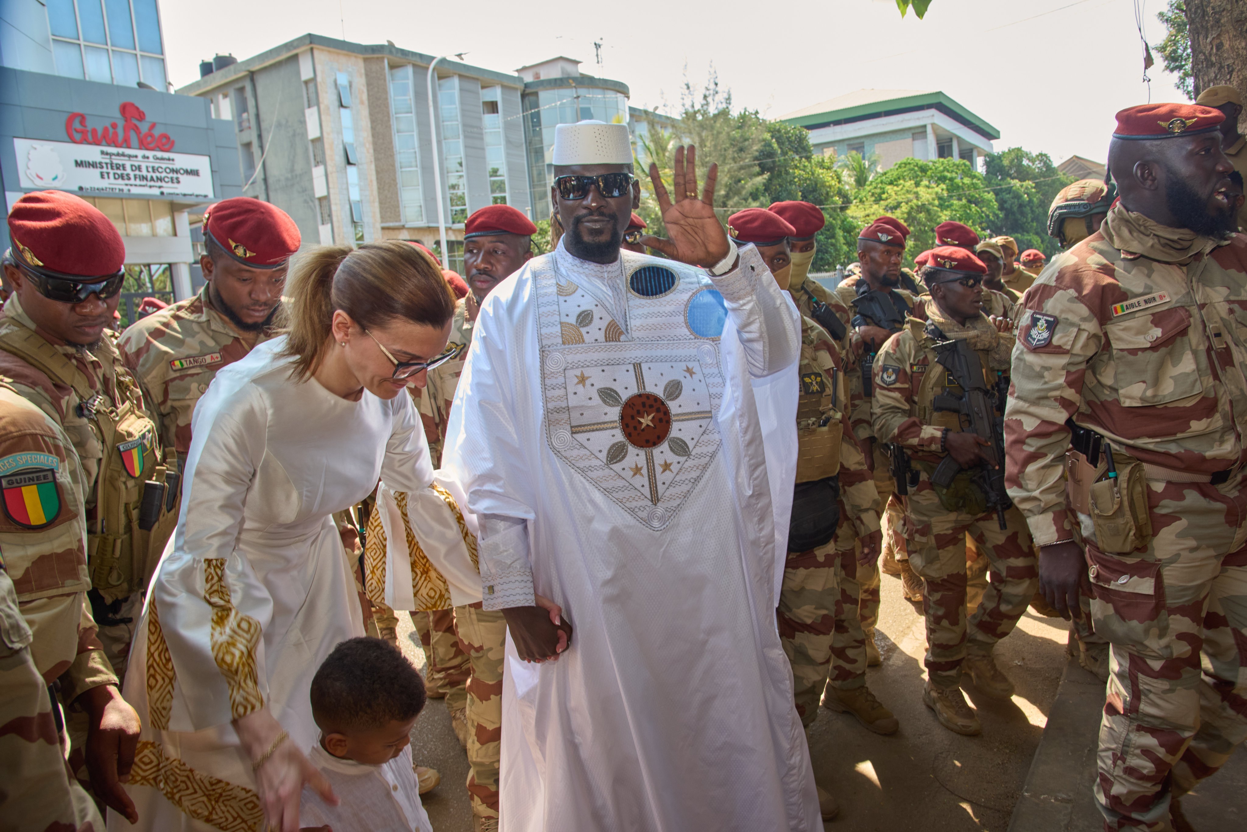 Guinea’s leader, General Mamady Doumbouya, with his wife, Lauriane Doumbouya. Photo: AP