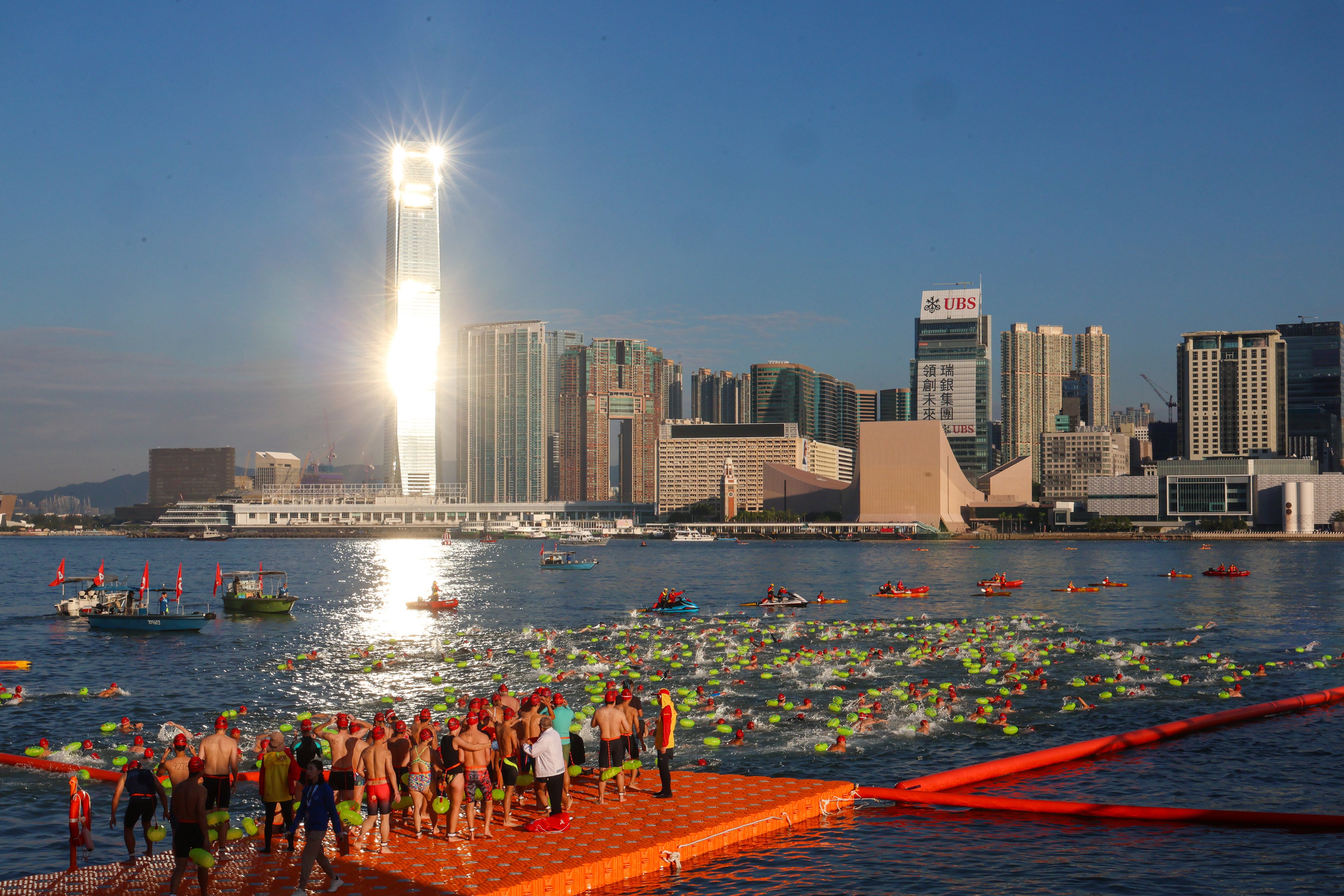 Around 4,000 swimmers compete in the Victoria Harbour Race 2025 on November 22, starting from the public pier off Golden Bauhinia Square in Wan Chai and finishing at the Avenue of Stars in Tsim Sha Tsui . Photo: Dickson Lee