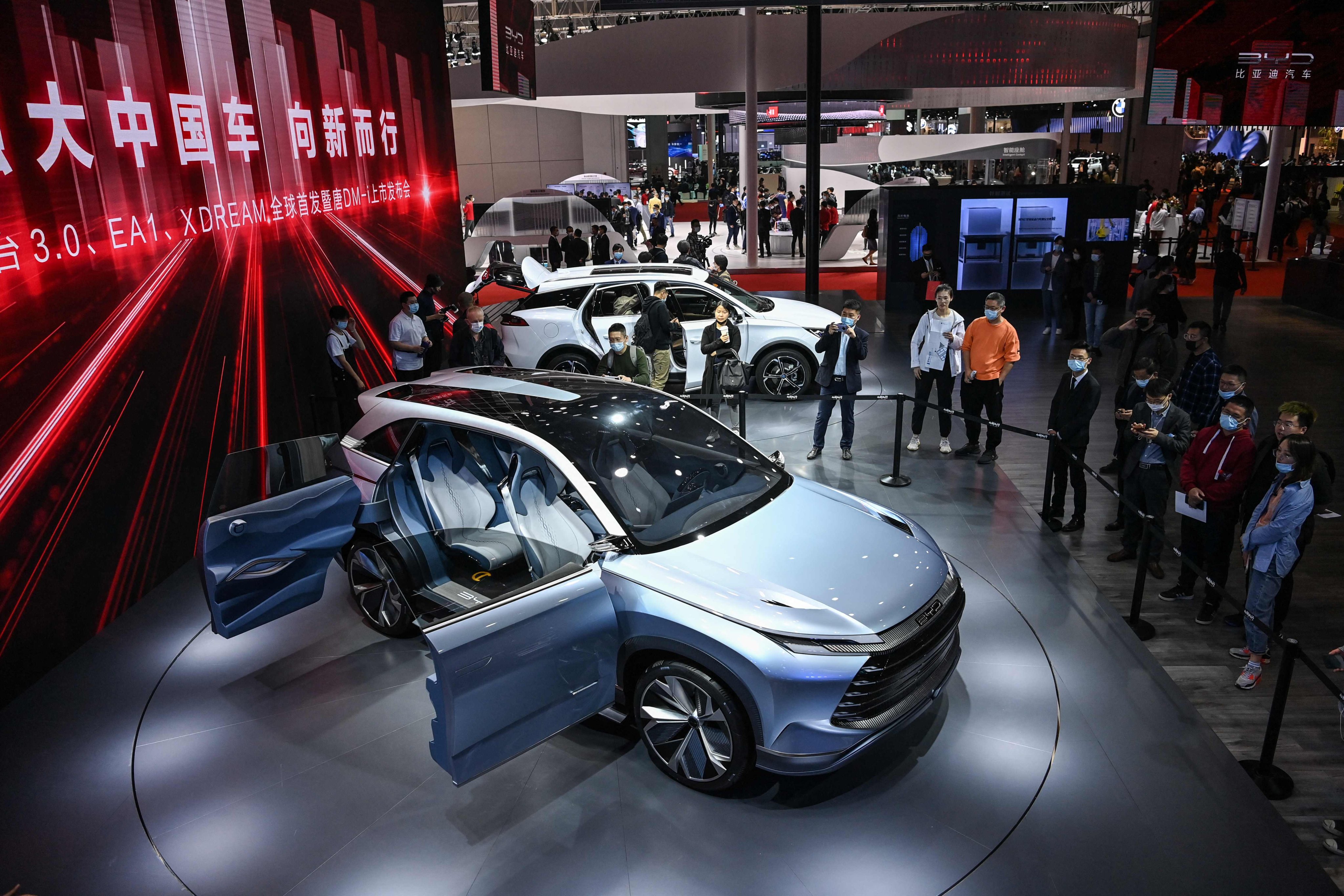 A BYD electric car at an exhibition in Shanghai. Buyers of an electric vehicle for replacement purposes would get a subsidy equivalent to 12 per cent of the newly bought car’s price. Photo: AFP
