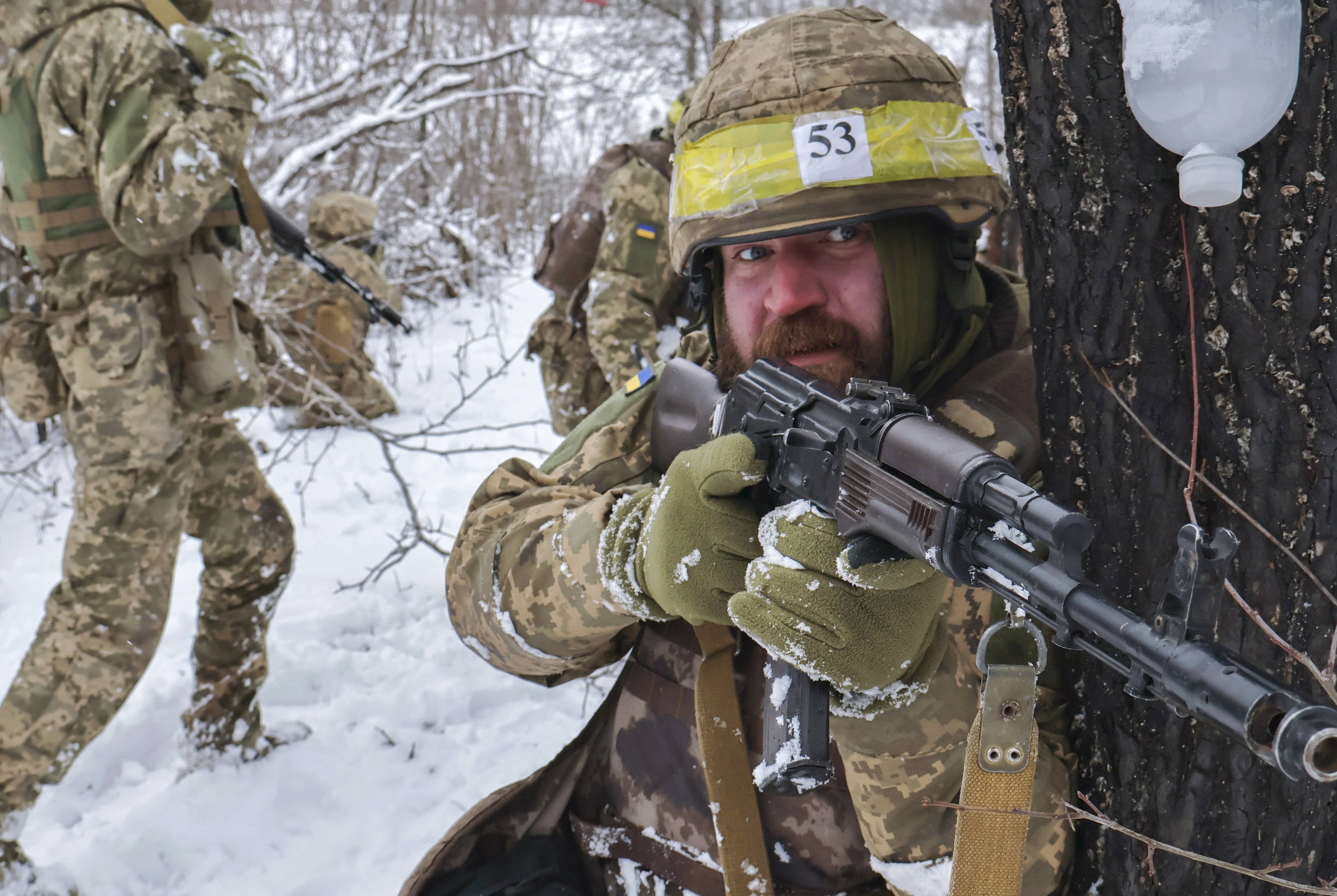 Ukrainian recruits attend military training in the Zaporizhzhia region, Ukraine. Photo: Press service of the 65th Mechanized Brigade via EPA