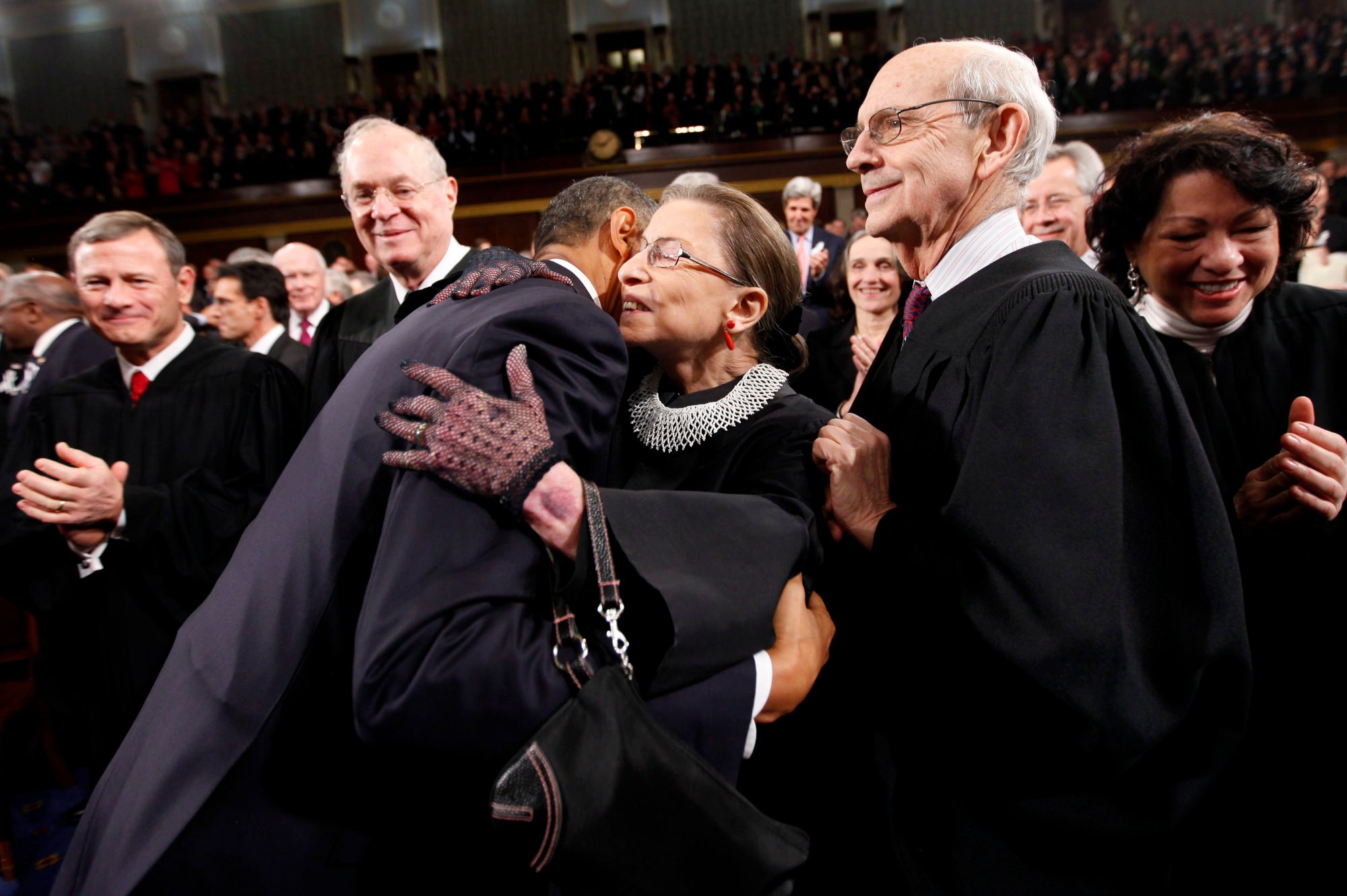 Late Supreme Court Justice Ruth Bader Ginsburg (centre) is a leadership role model for the new C100 president, Paul Cheung. Photo: AP