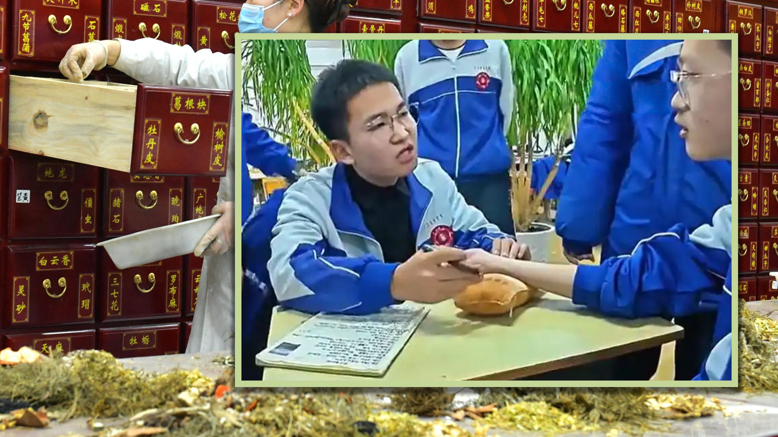 A secondary school pupil in China who is self-taught in Traditional Chinese Medicine has impressed his classmates with his pulse assessment skills. Photo: SCMP composite/Douyin/X.com