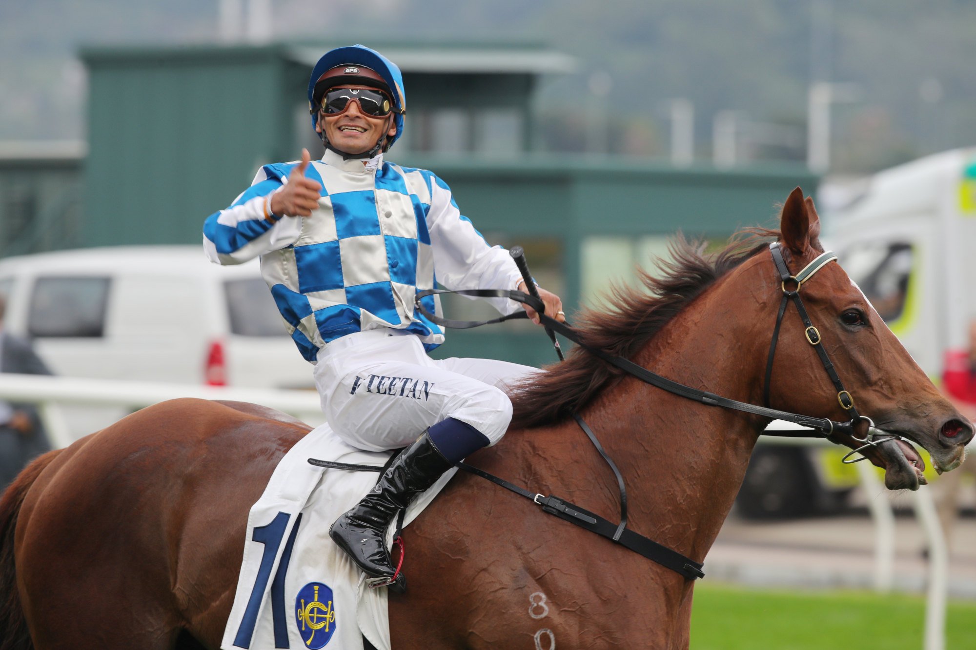 Karis Teetan is all smiles after booting home Storm Rider.