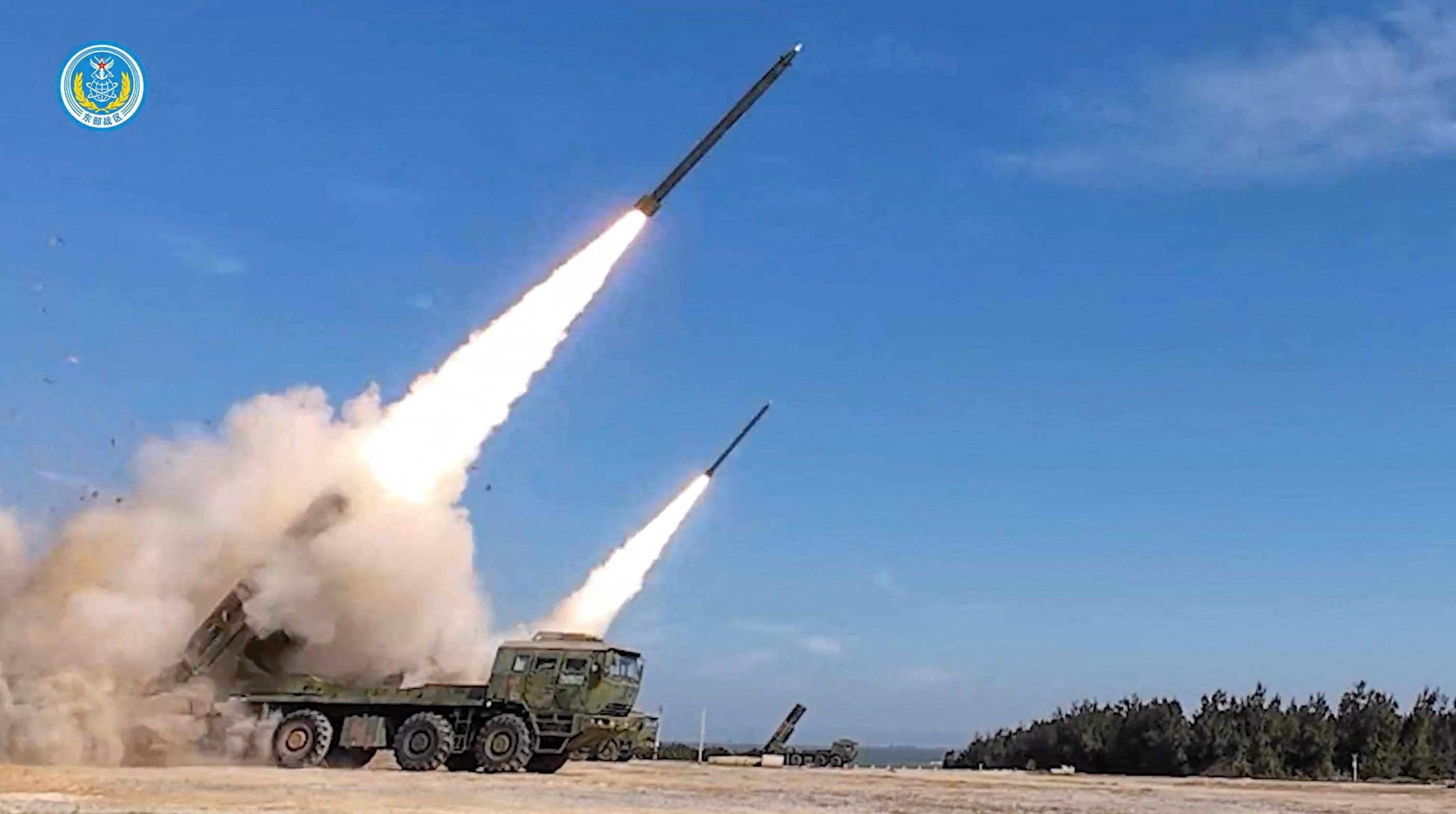 A screenshot from a video released by the PLA’s Eastern Theatre Command shows military equipment engaged in live-fire drills south of Taiwan from an undisclosed location on Tuesday. Photo: Handout via Reuters