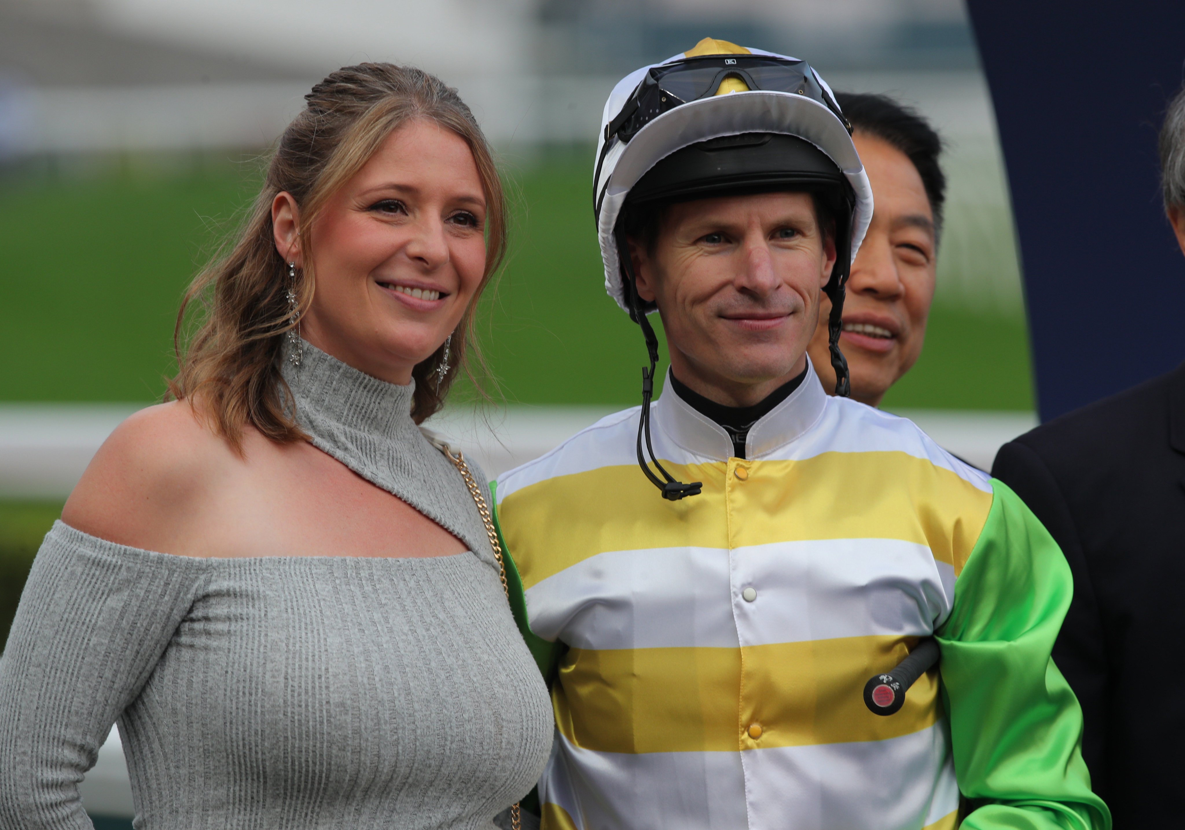 Jockey Richard Kingscote and wife Ashleigh after the former’s win on Rising Force at Sha Tin. Photos: Kenneth Chan