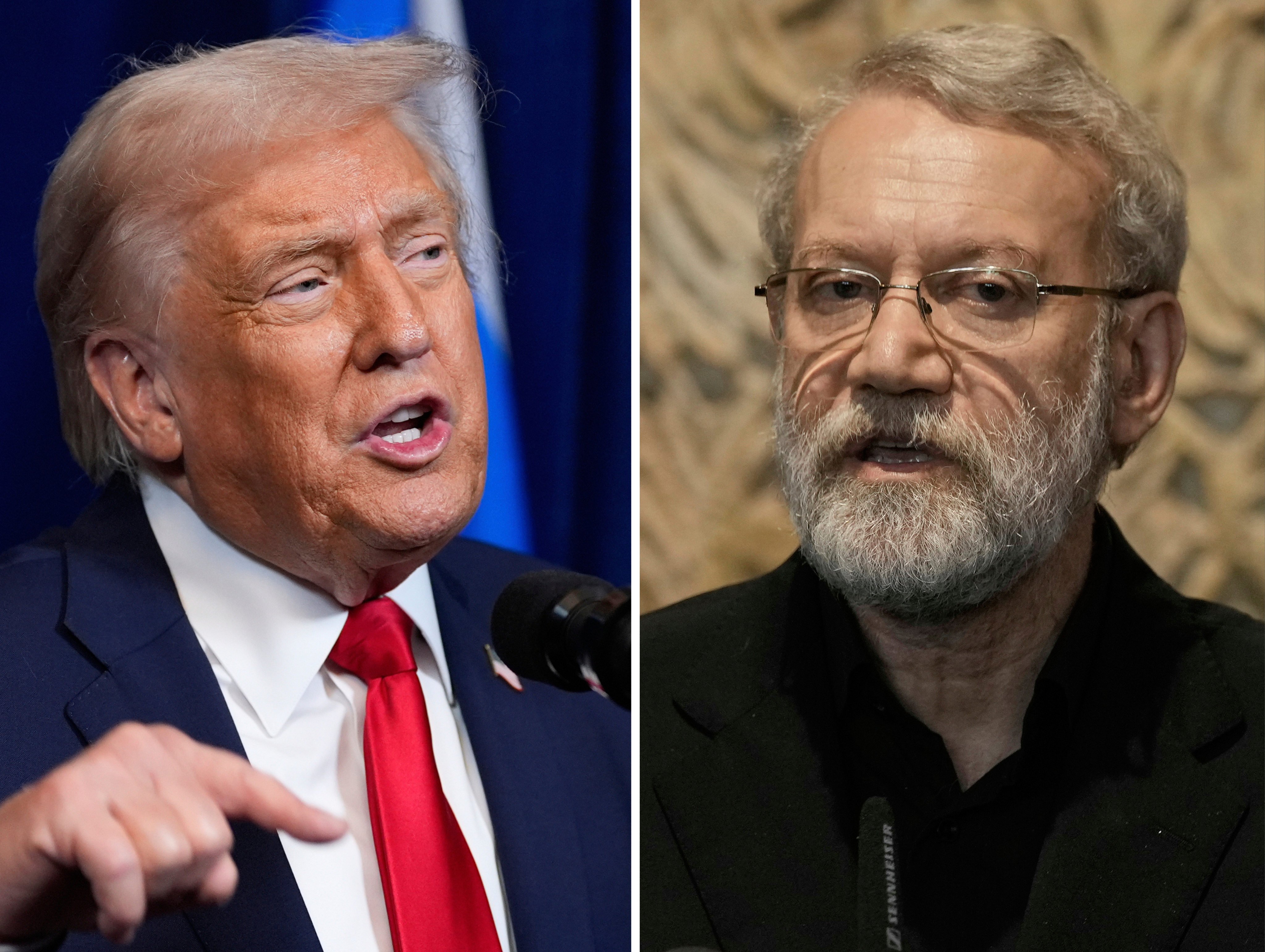 US President Donald Trump, left, and Iranian security chief Ali Larijani exchanged threats regarding American intervention in Iran’s deadly inflation protests, with Tehran warning that such meddling risks regional destabilisation. Photo: AP
