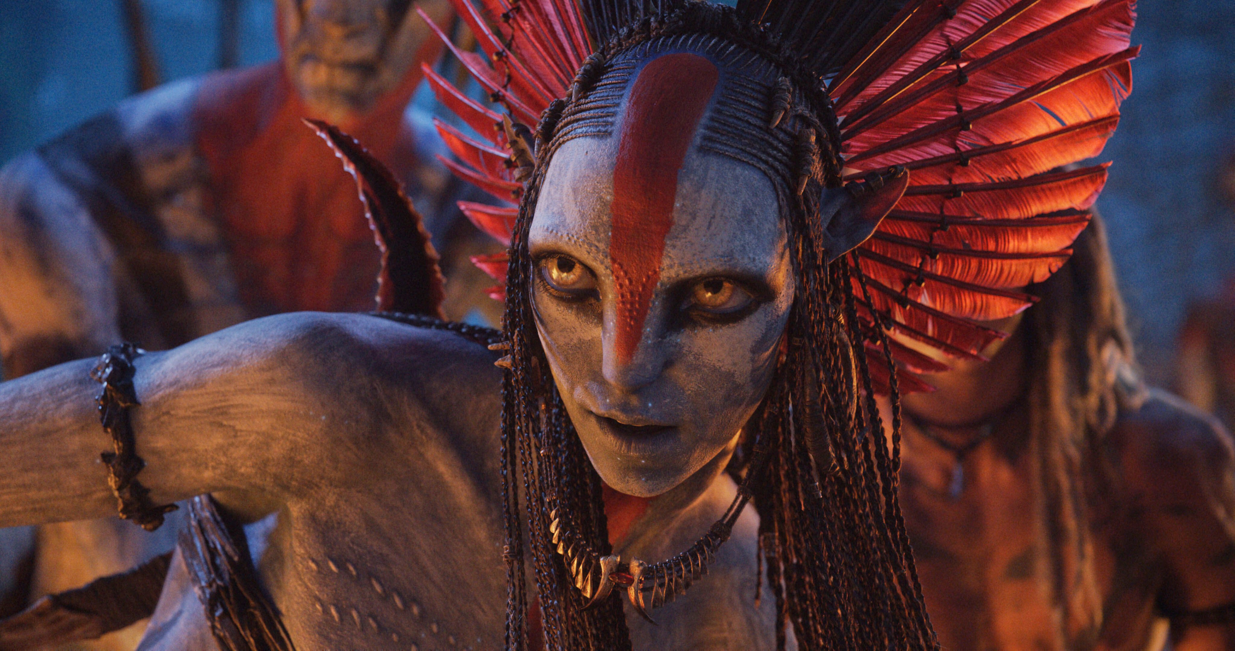 Varang, played by Oona Chaplin, in a still from Avatar: Fire and Ash. Avatar is a Sanskrit word for a god visiting Earth. Photo: AP