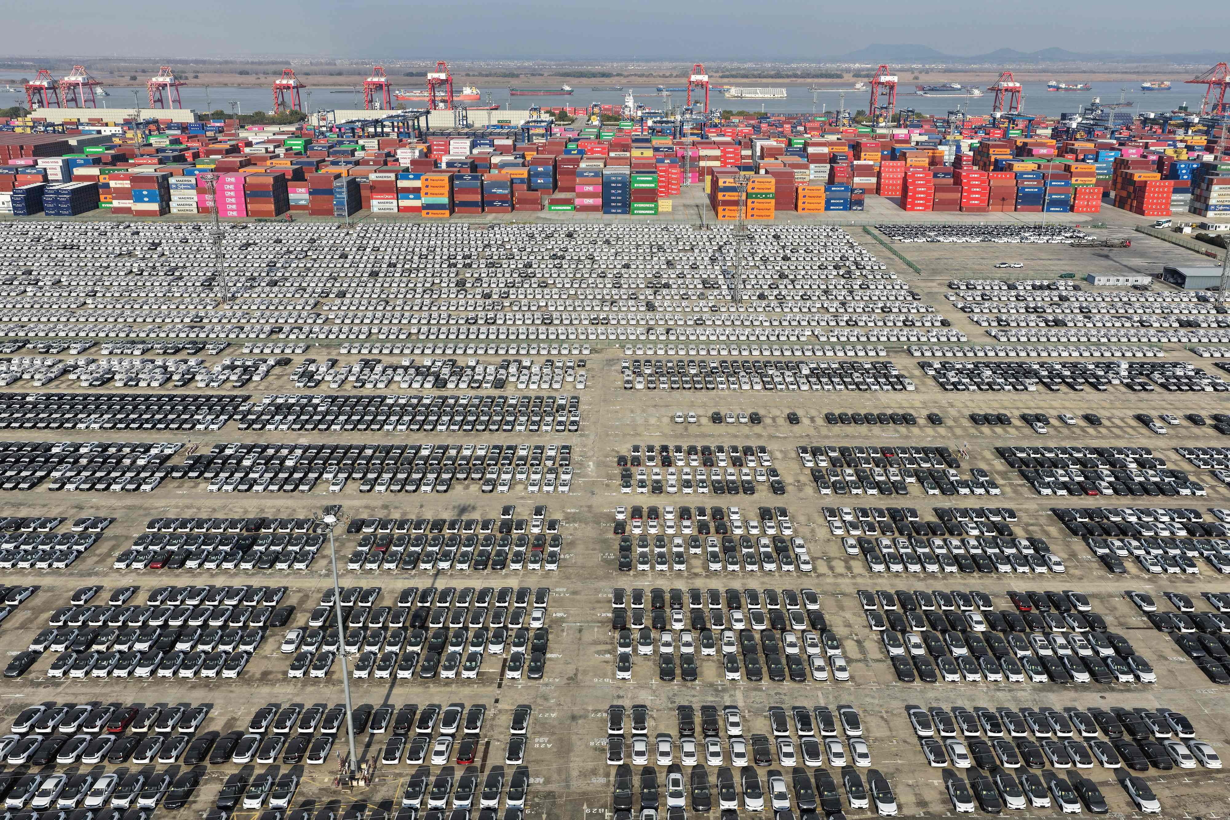 Vehicles awaiting export at the Nanjing Port Longtan area operated by Jiangsu Port Group in Nanjing, in China’s eastern Jiangsu province, on December 8. Photo: AFP