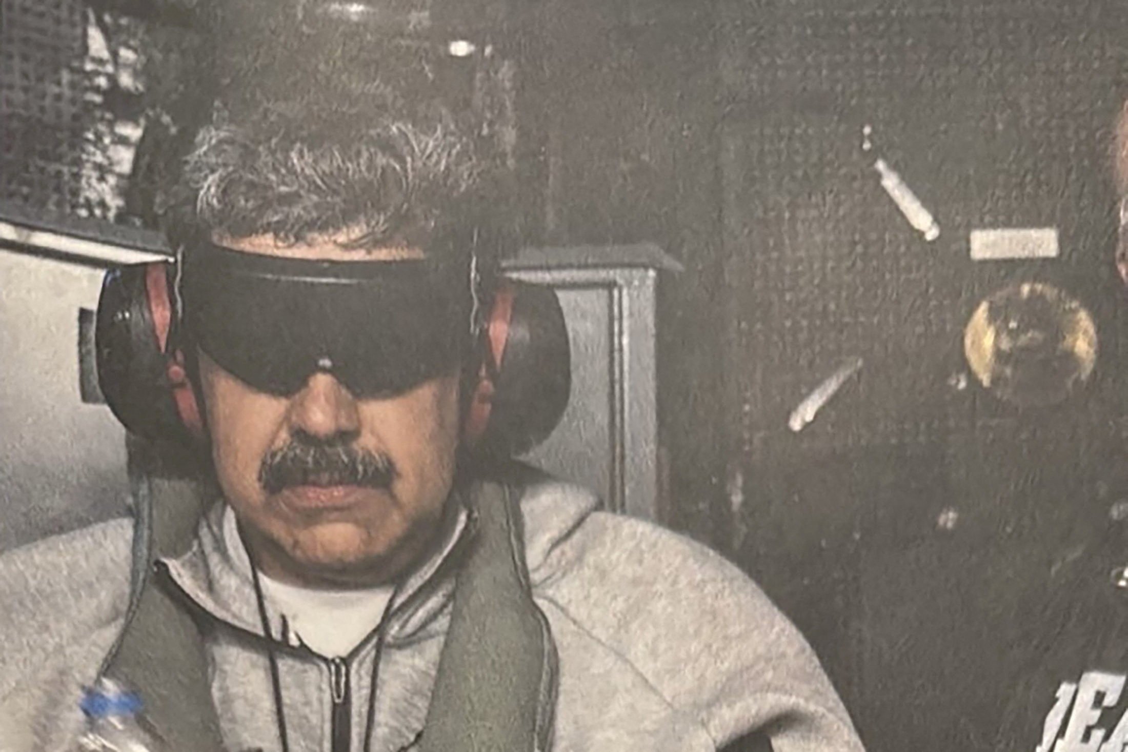 Venezuelan President Nicolas Maduro on board the USS Iwo Jima after his capture. Photo: @realDonaldTrump via Reuters