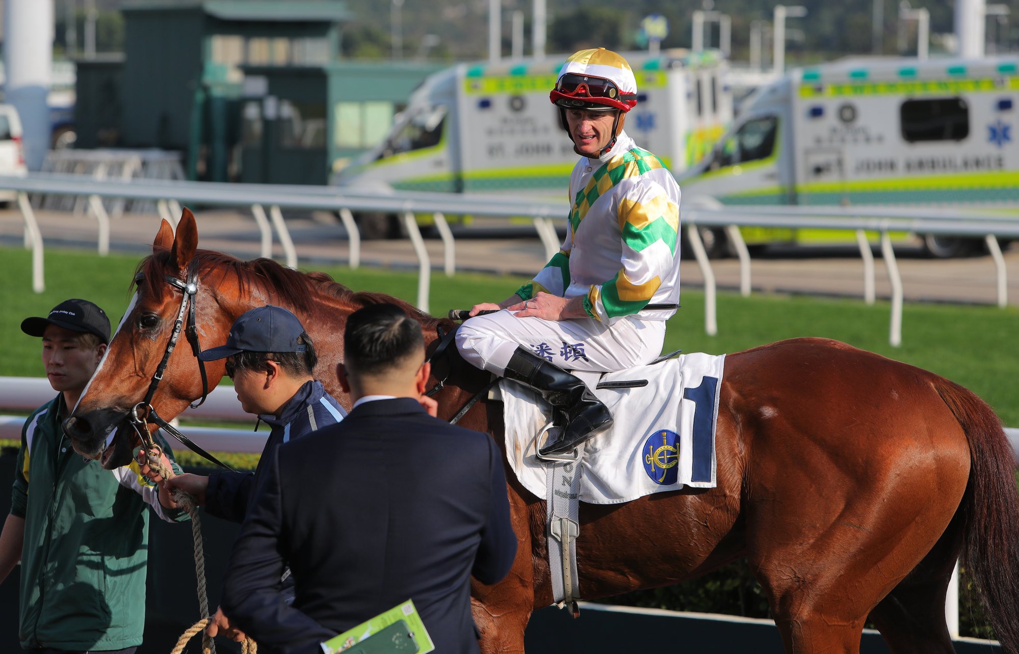 Jockey Zac Purton and trainer Pierre Ng debrief after Sagacious Life’s triumph. Jockey Zac Purton and trainer Pierre Ng debrief after Sagacious Life’s triumph.