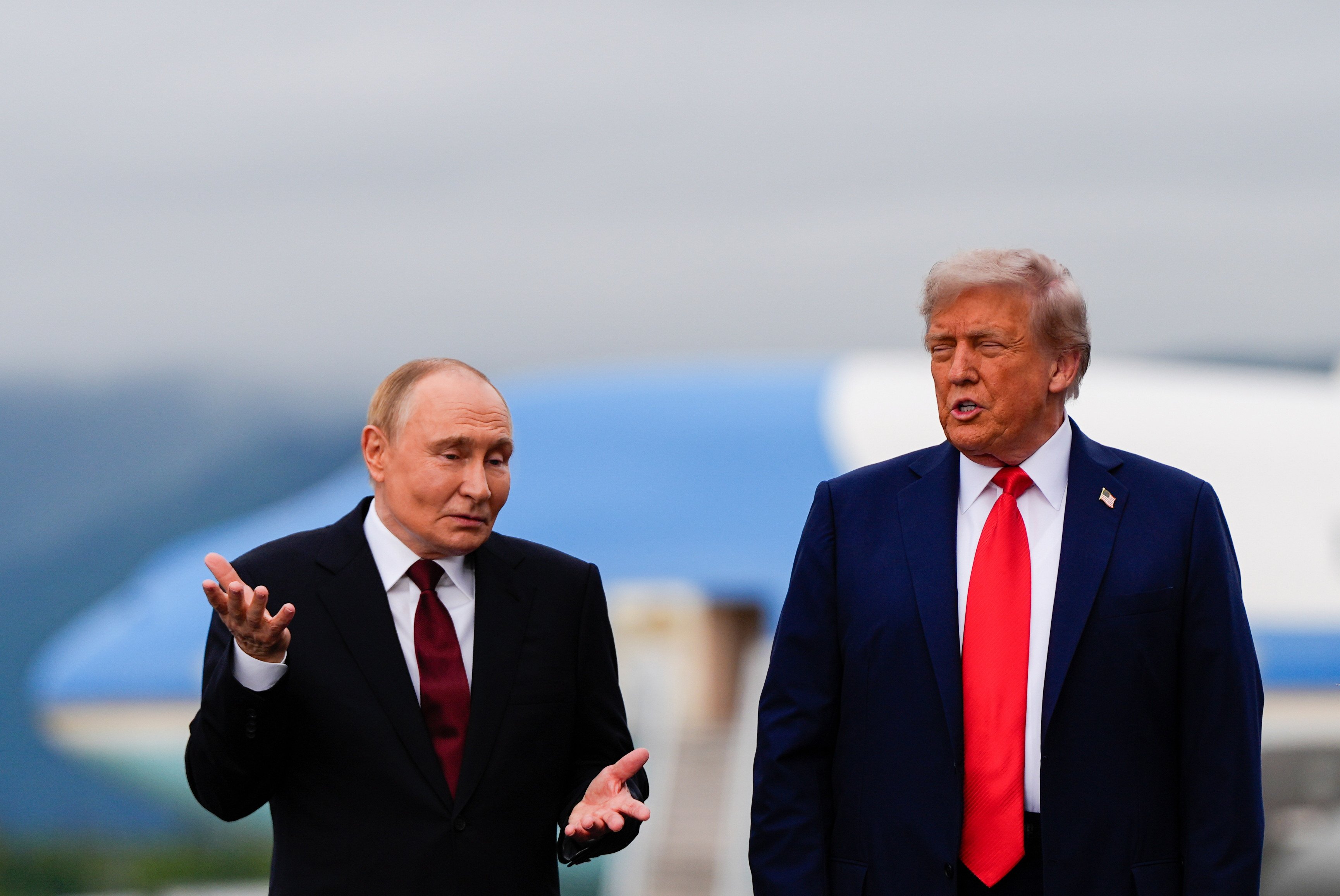 US President Donald Trump, right, and Russian President Vladimir Putin in Alaska in August. On Saturday, Trump said Putin was killing “too many people”. Photo: AP
