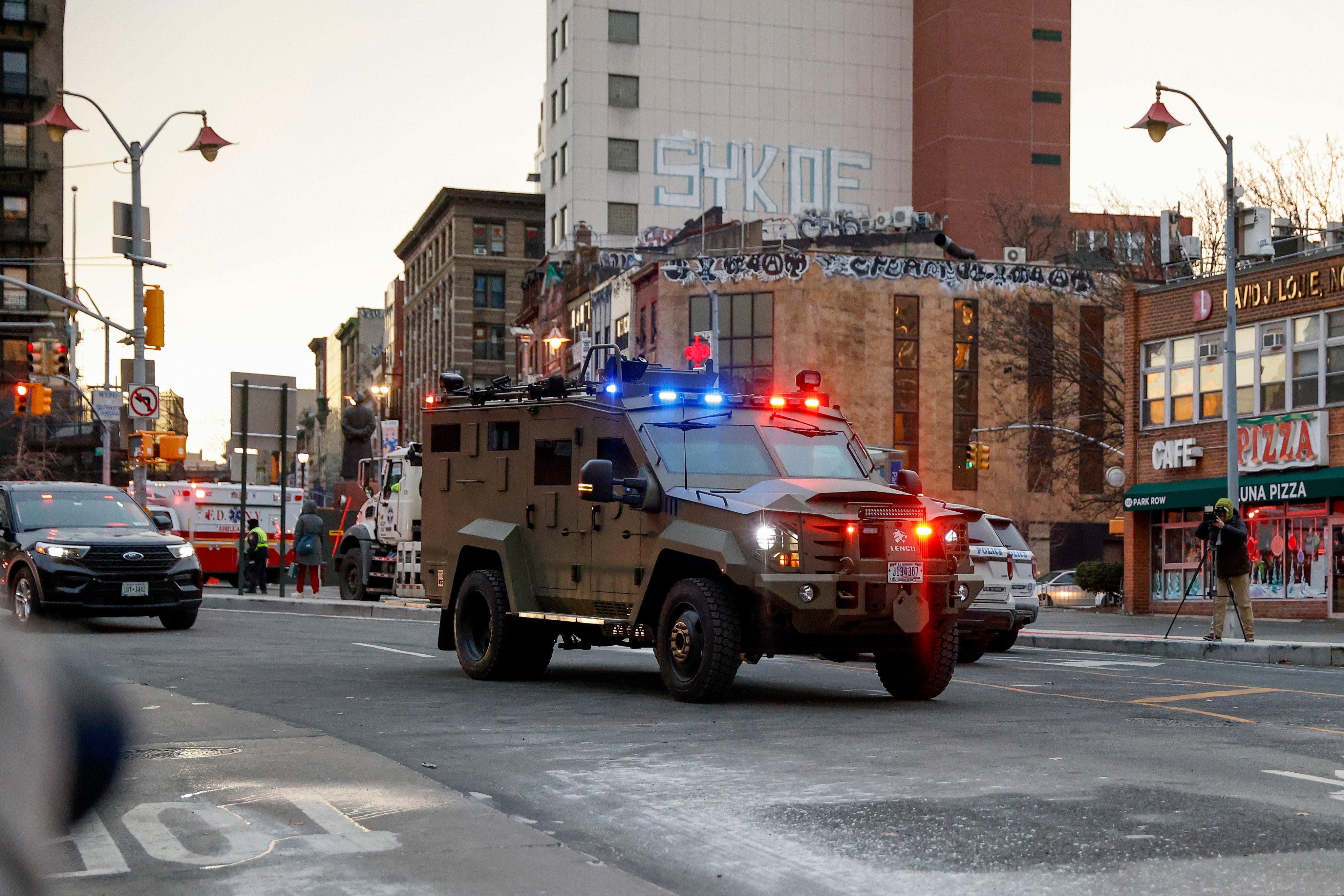 An armoured vehicle carrying Venezuelan President Nicolas Maduro and his wife Cilia Flores arrives at Manhattan Federal Court on Monday. Photo: AP