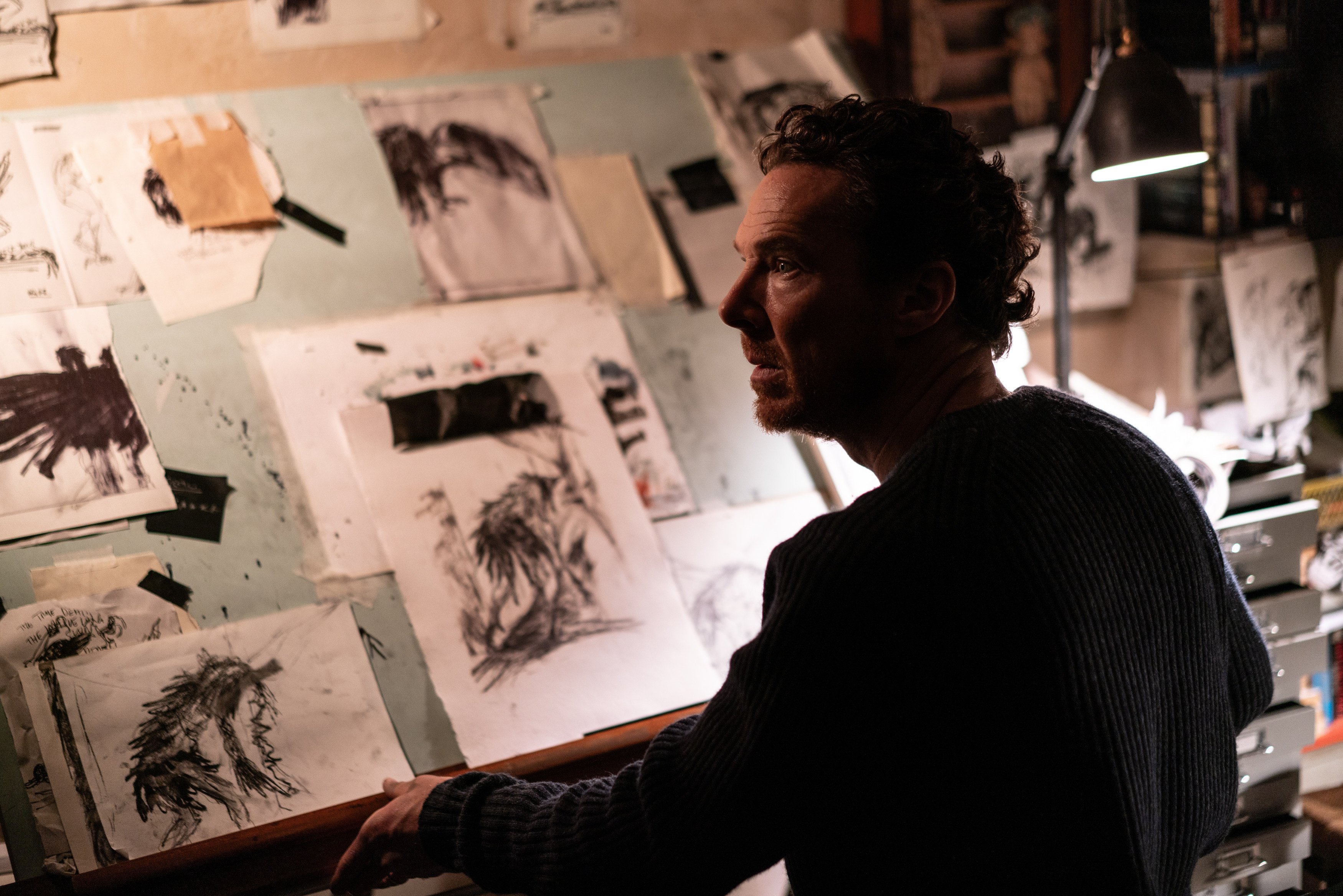 Benedict Cumberbatch in a still from The Thing with Feathers (category: IIB) directed by Dylan Southern. Sam Spruell co-stars.