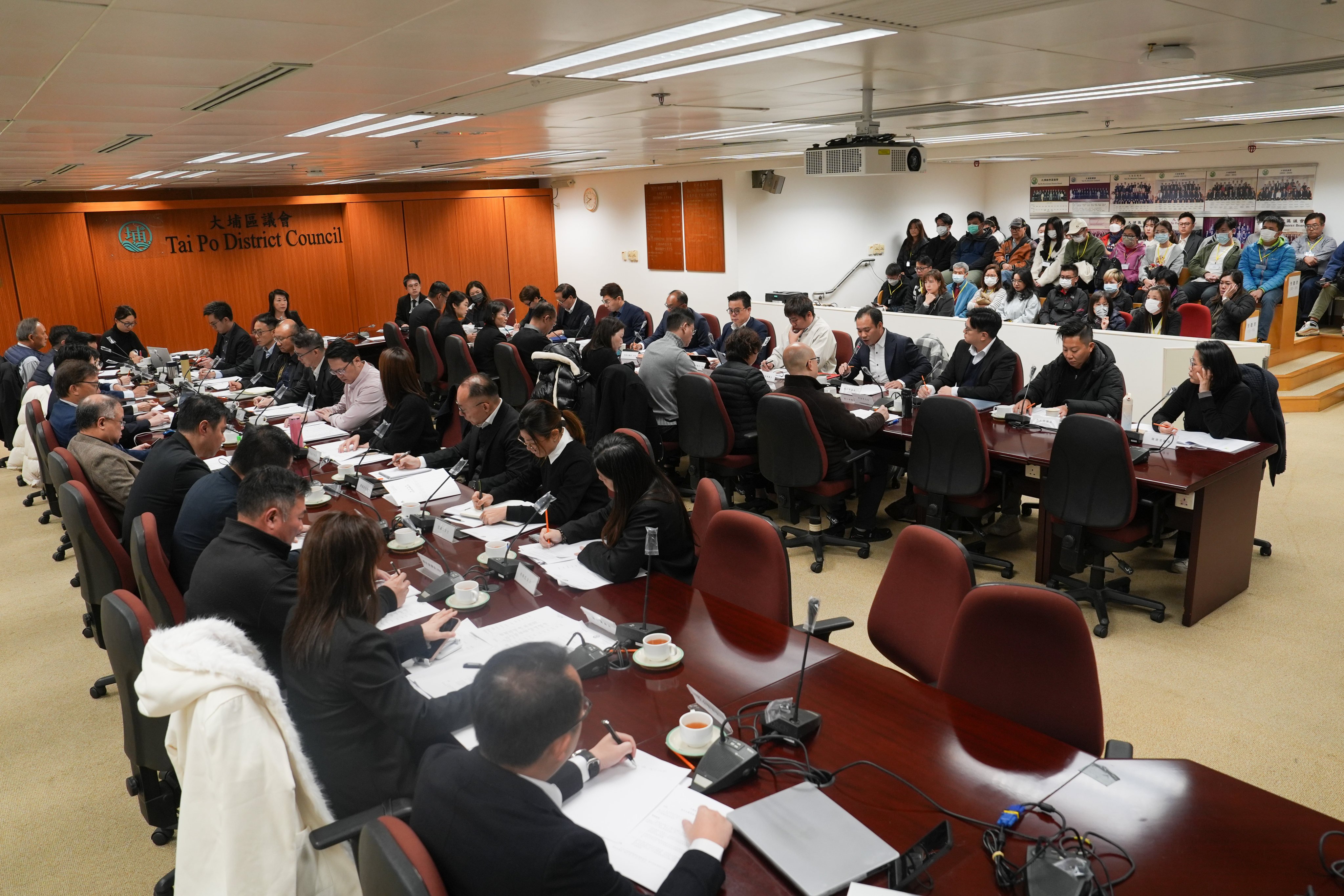 The first meeting of Tai Po District Council was held since the fire deadly fire at Wang Fuk Court in November last year. Photo: Elson Li