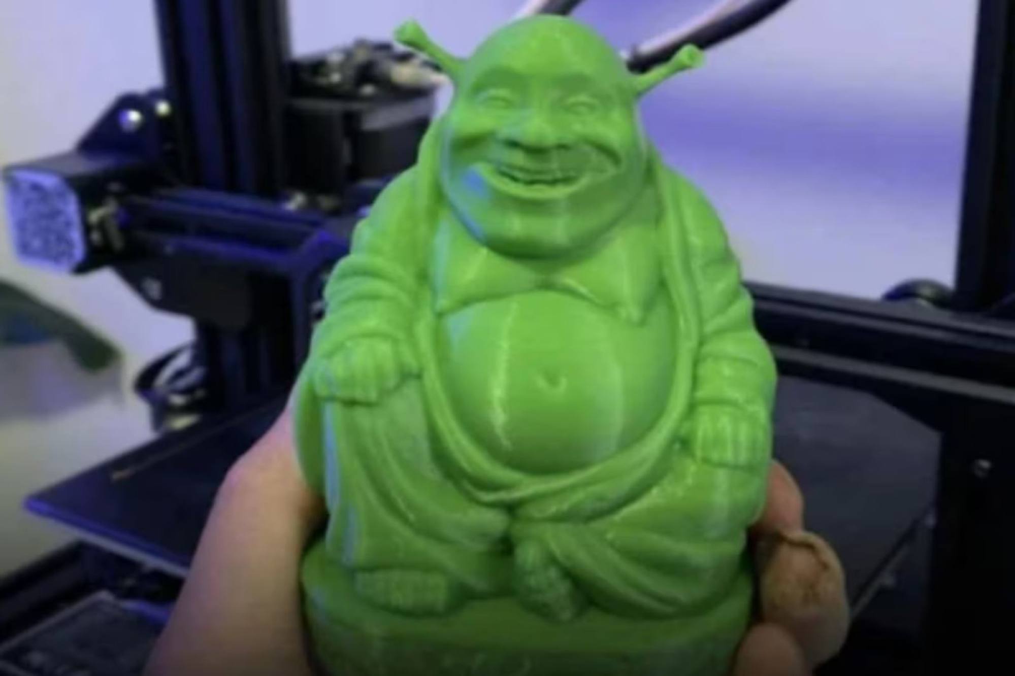 The woman was taken by the round shape and gentle expression of the green “statue”, above. Photo: mirrormedia The woman was taken by the round shape and gentle expression of the green “statue”, above. Photo: mirrormedia