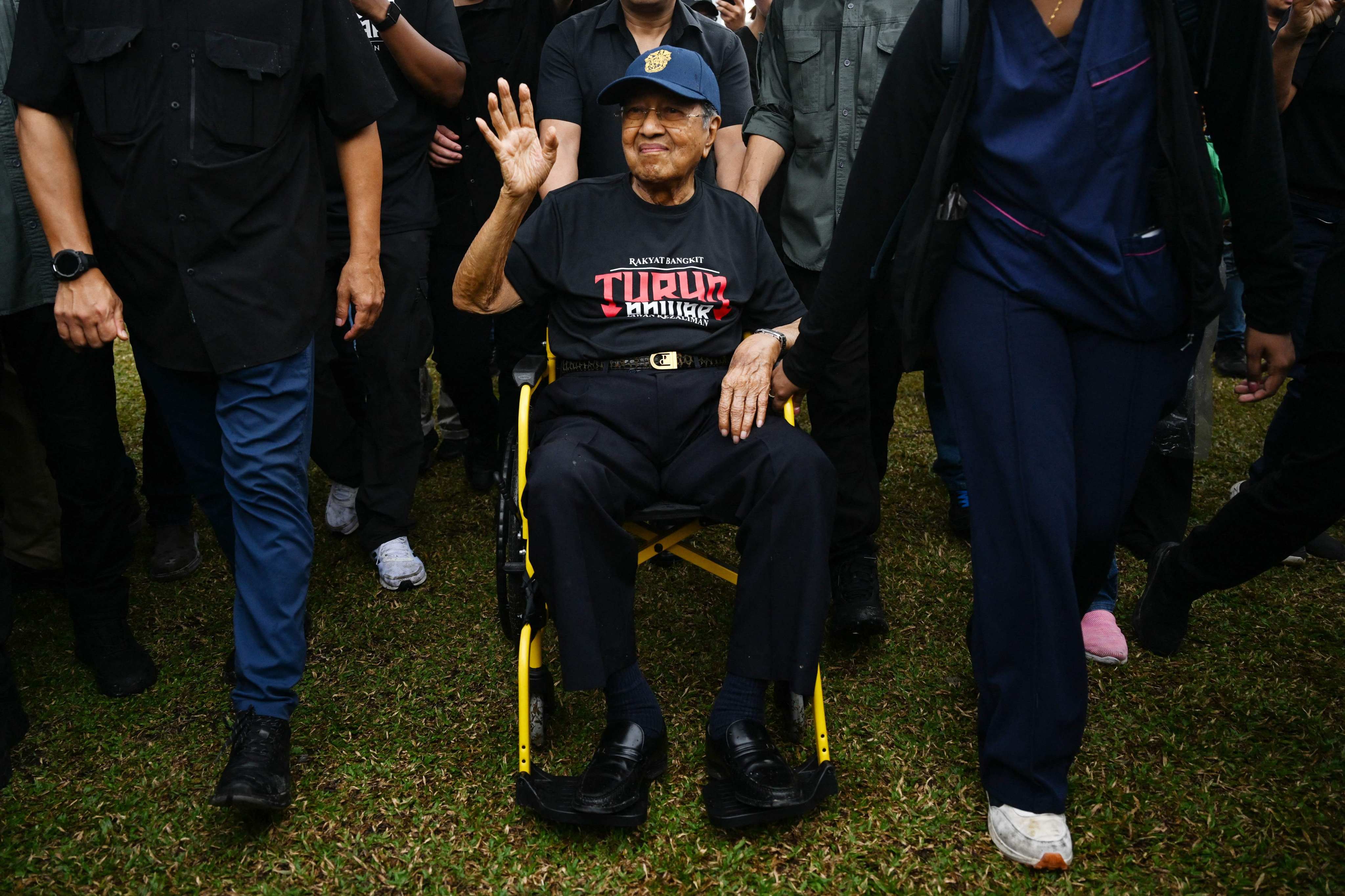 Malaysia’s former prime minister Mahathir Mohamad leaves a protest event against Malaysia’s Prime Minister Anwar Ibrahim in Kuala Lumpur last July. Photo: AFP