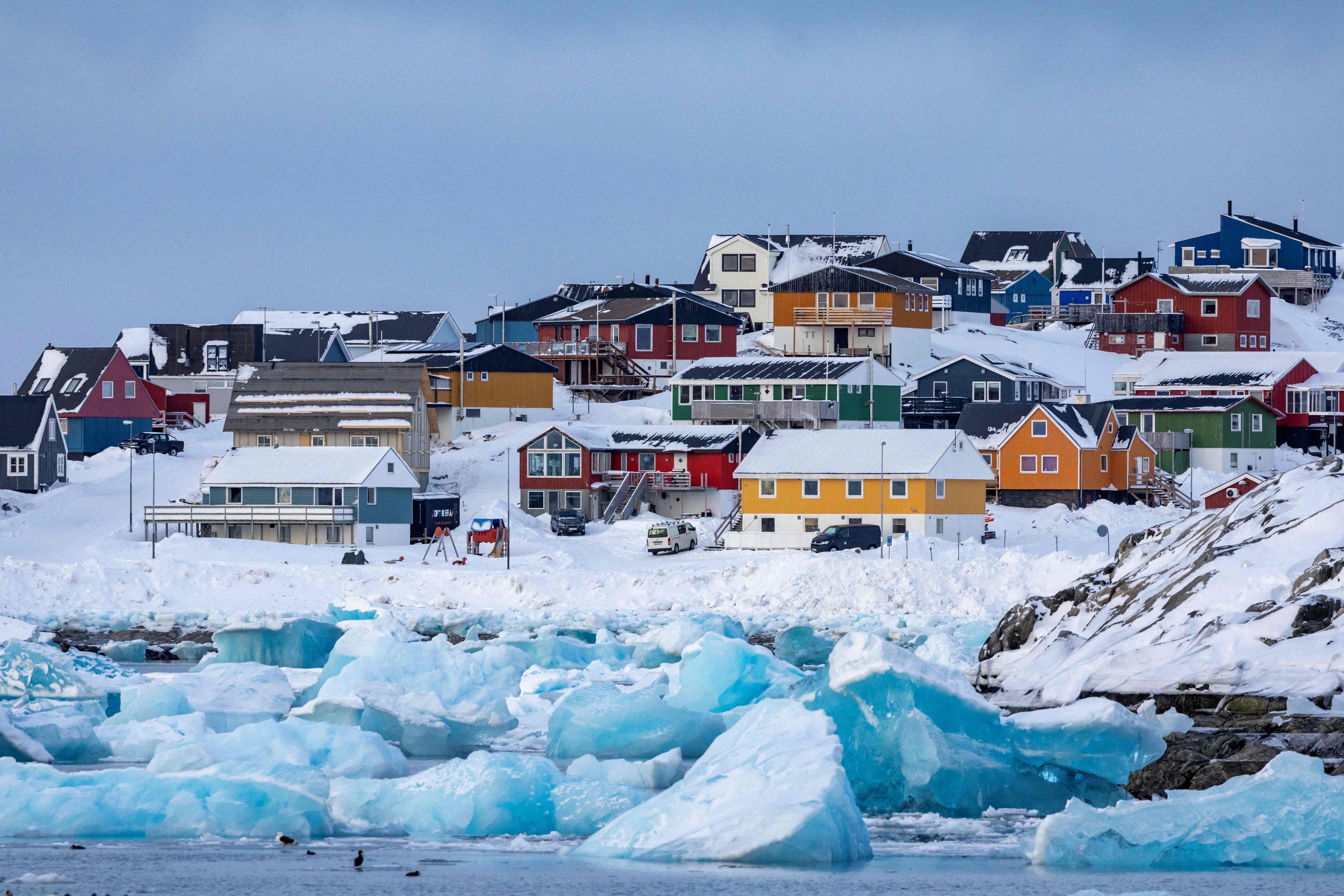 Icebergs float in the water off Nuuk, Greenland. The United States aims to acquire Greenland, which is a self-governing Danish territory. Photo: AFP
