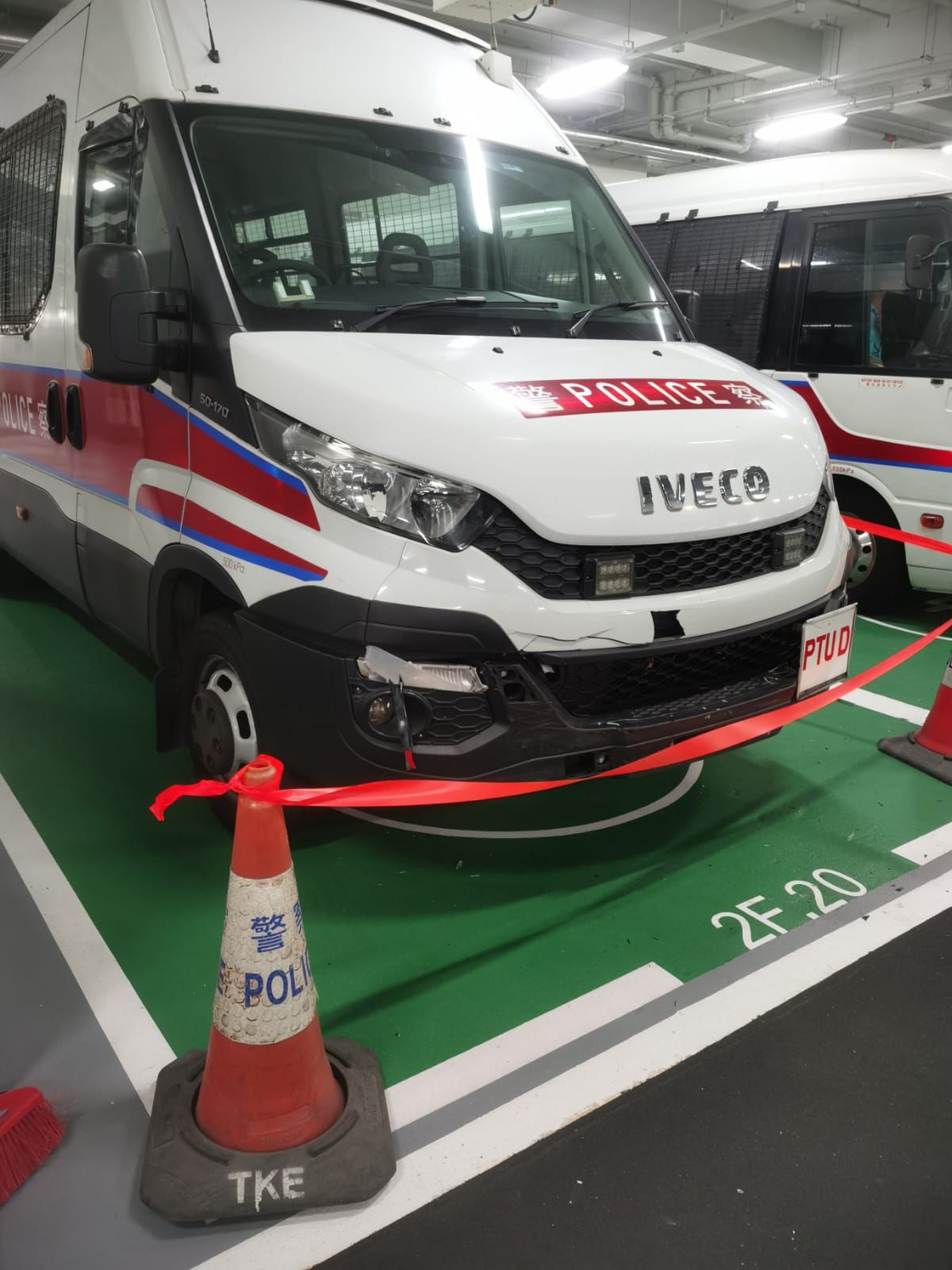 A photo of a damaged police van is circulating online. Photo: Handout