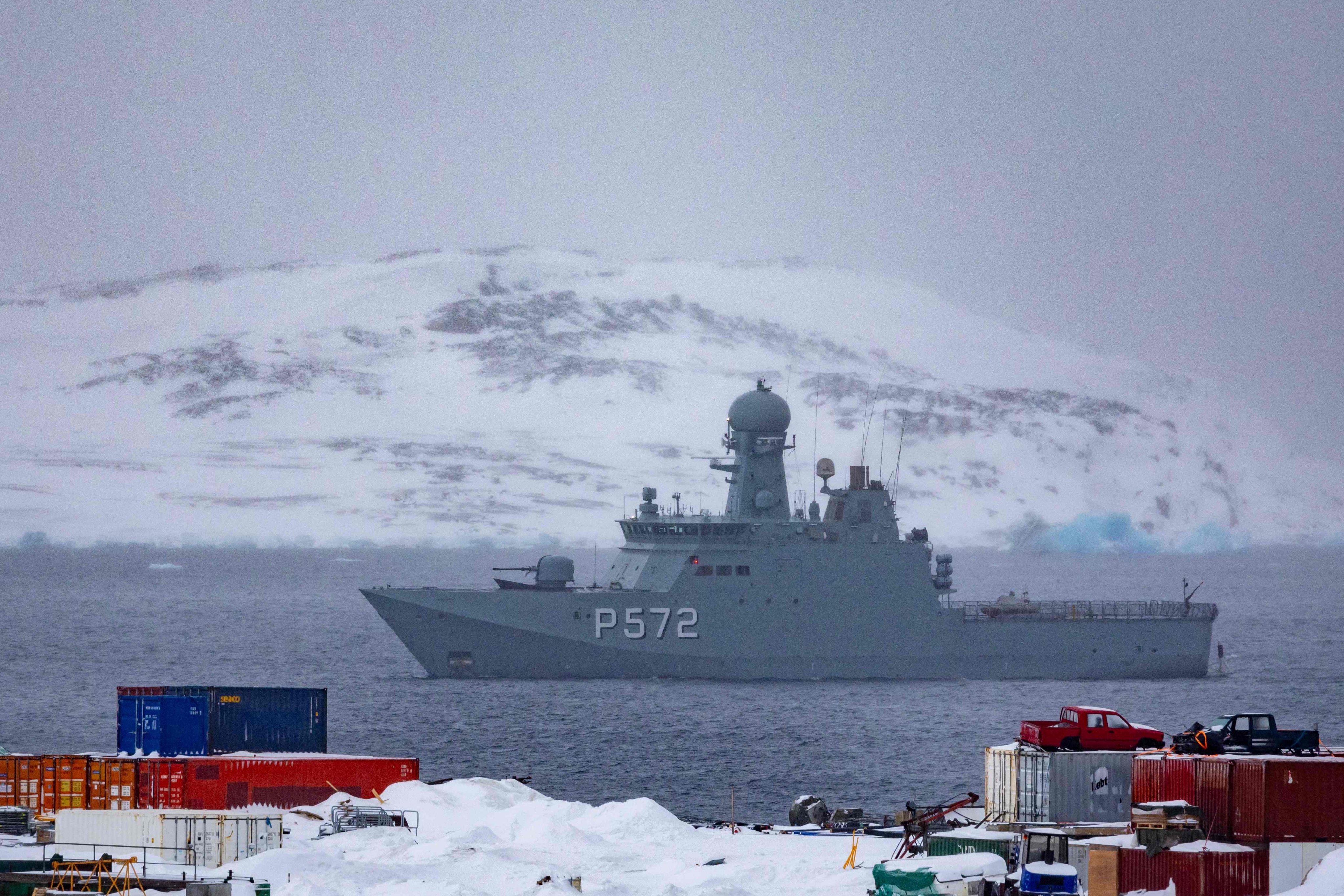 A Danish navy vessel patrols the waters off Nuuk, Greenland, in March 2025. Photo: AFP