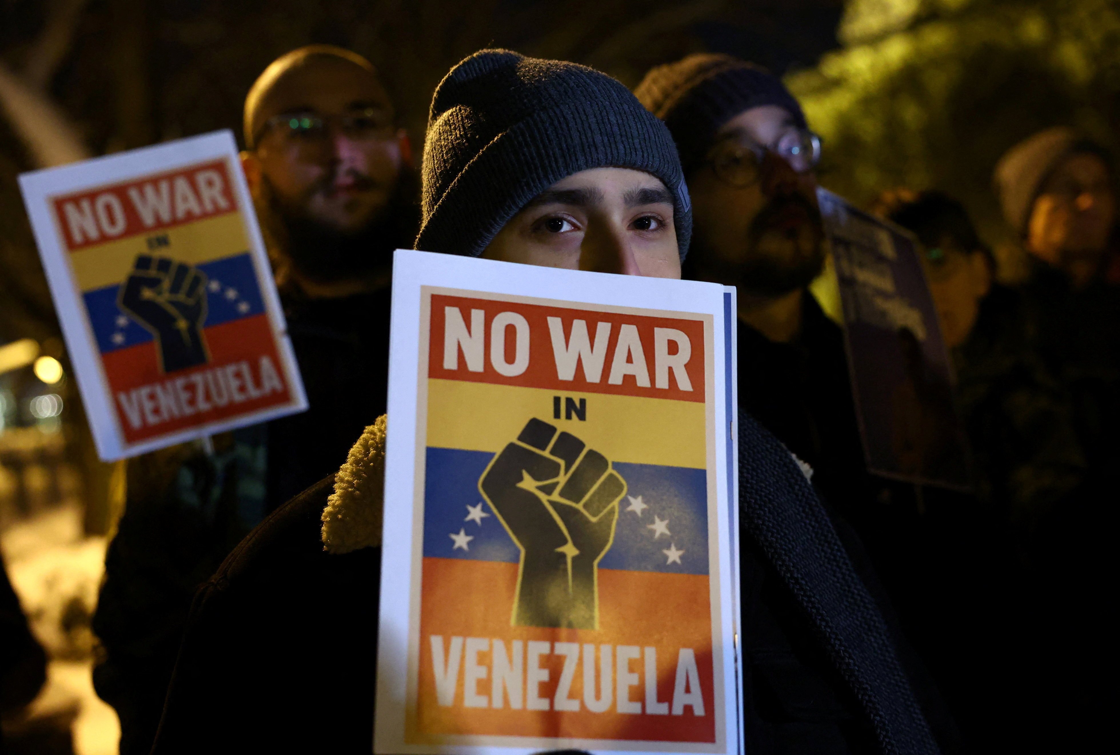 People attend an anti-Trump protest over US action in Venezuela near the US embassy in Budapest, Hungary, on Wednesday. Photo: Reuters