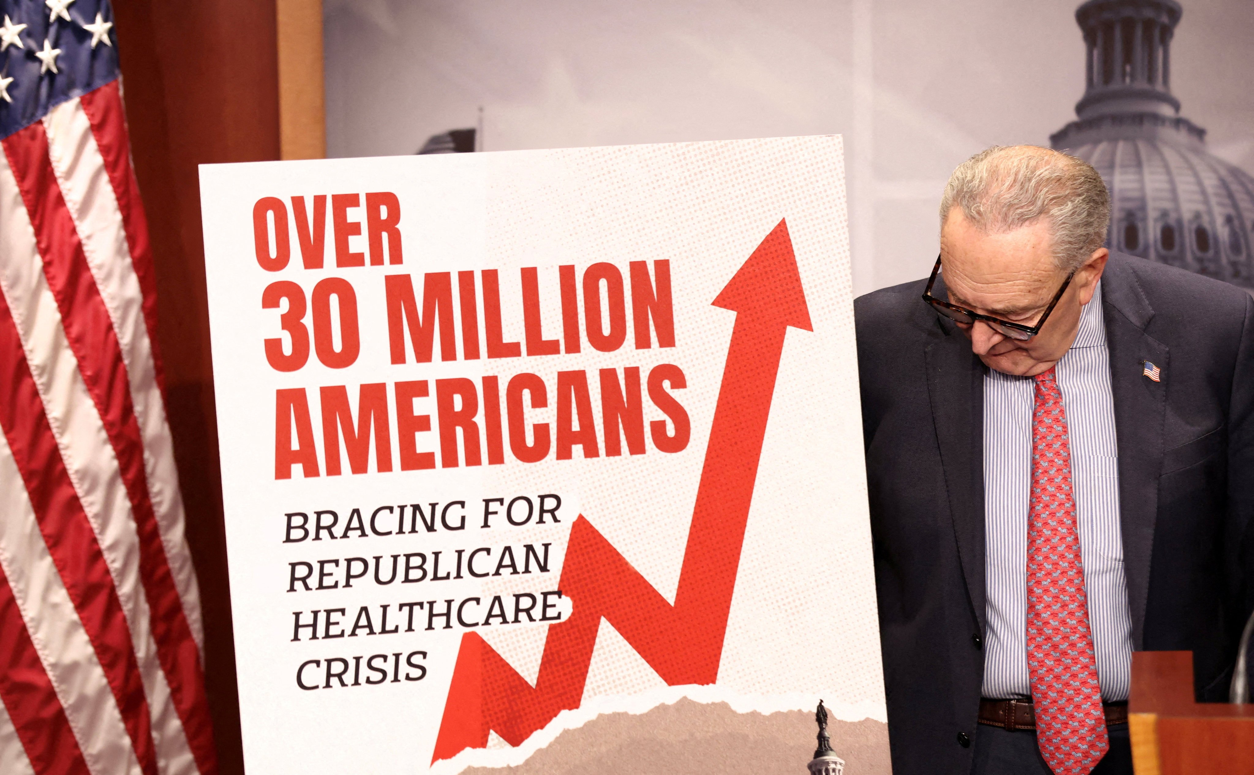 US Senate Democratic Leader Chuck Schumer holds a news conference following Senate votes on competing healthcare plans in Washington in December. Photo: Reuters