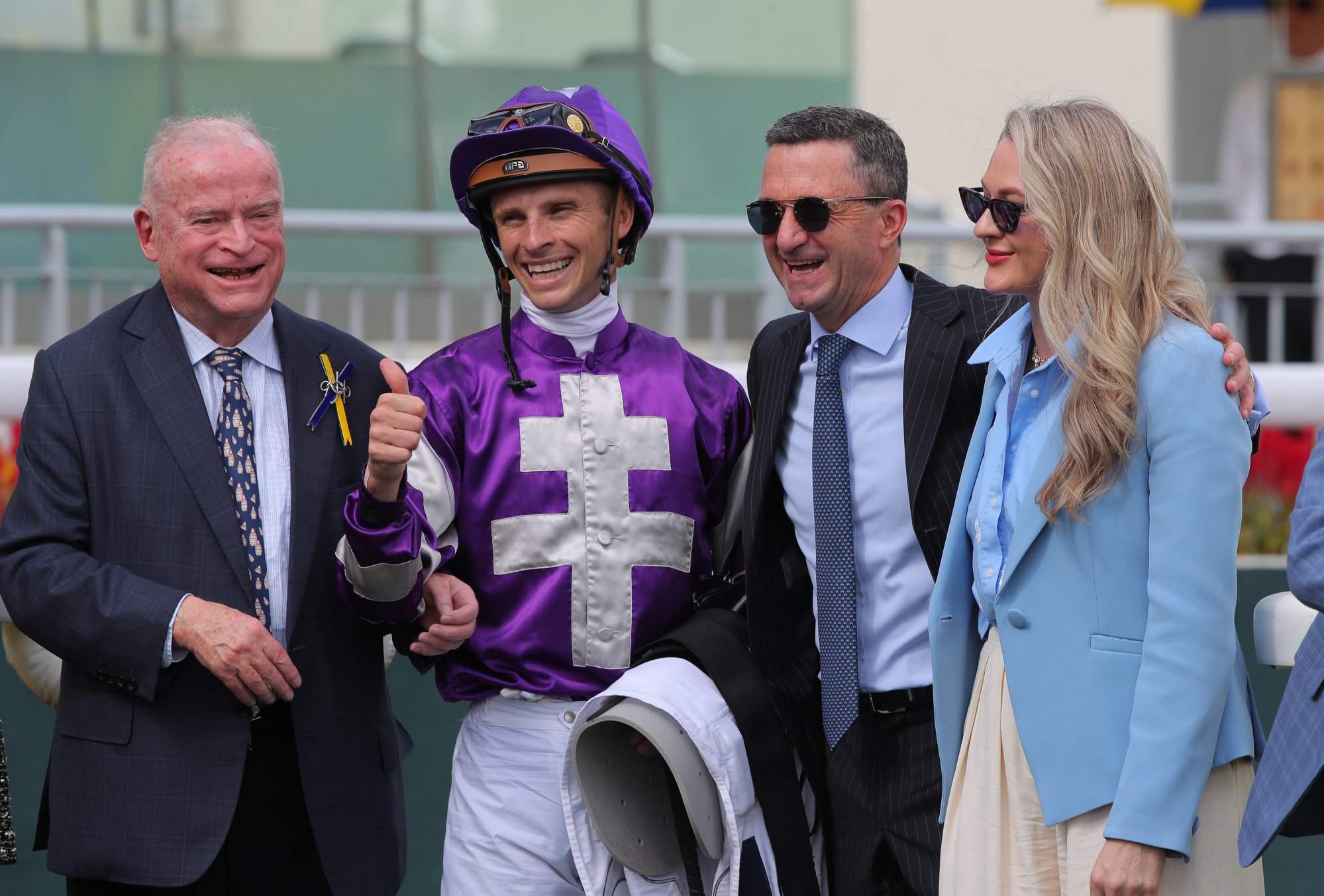 Jockey Lyle Hewitson and connections celebrate Strathpeffer’s most recent win.