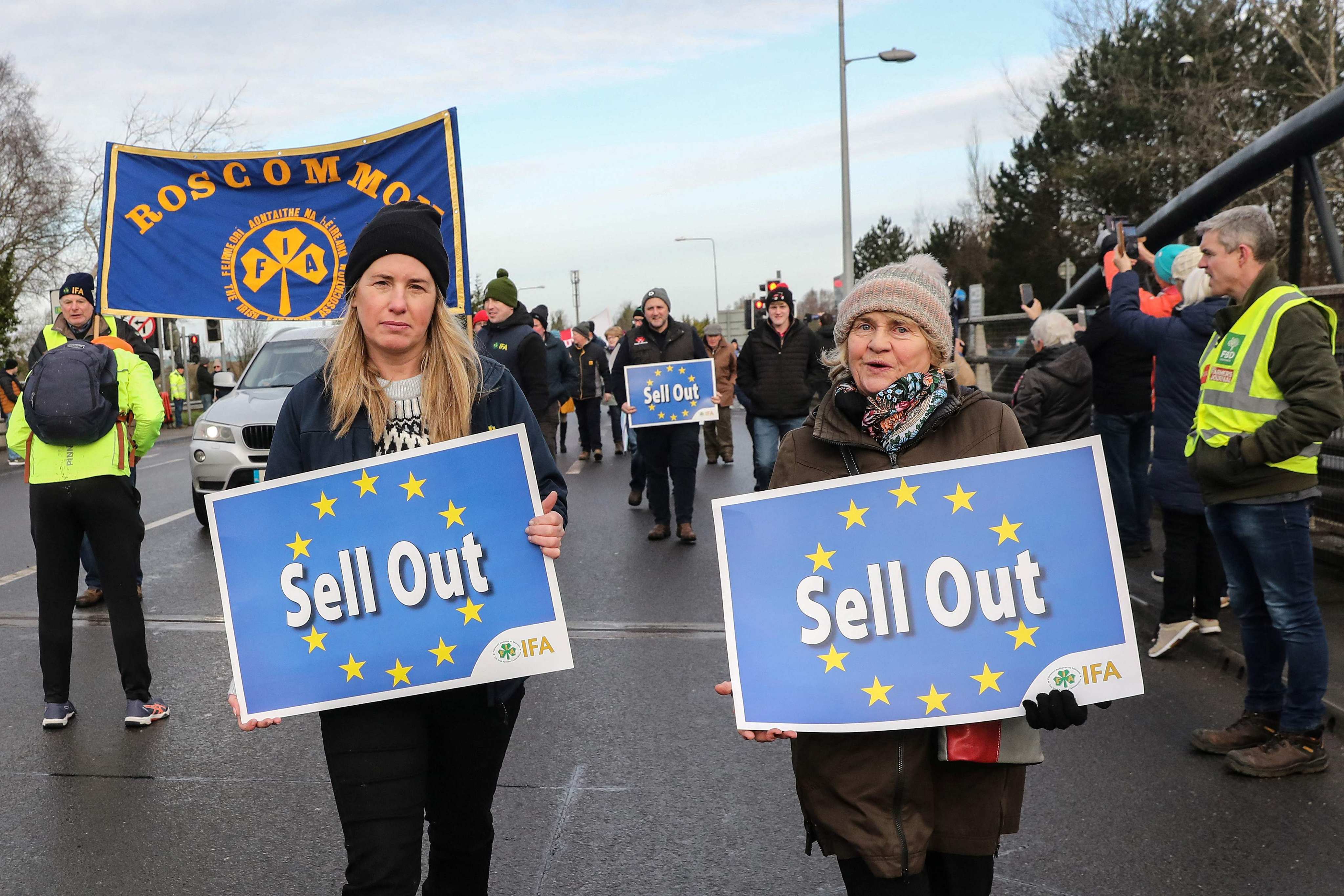 Farmers take part in a protest against the EU-Mercosur trade deal, in the town of Athlone, Ireland, on Saturday. Photo: AFP