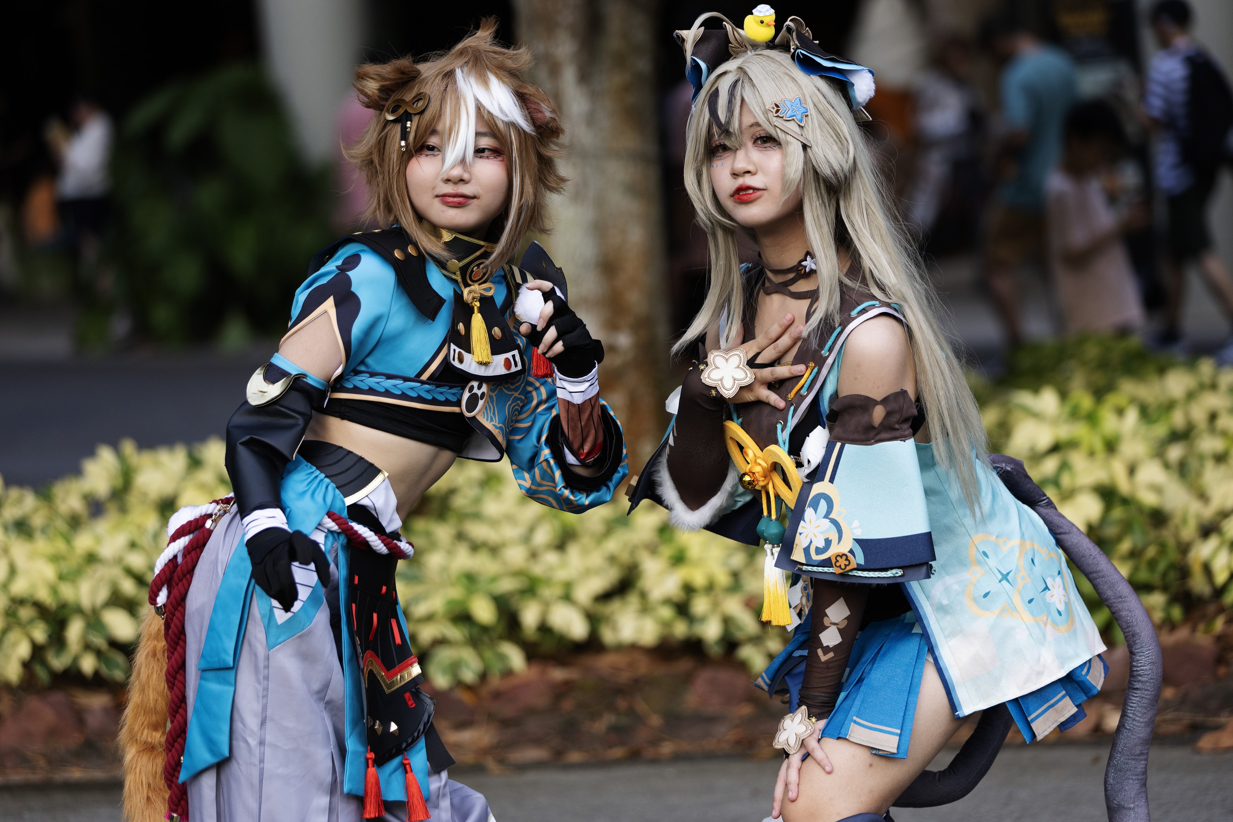 Anime cosplay enthusiasts pose for photos in Singapore in 2024. Photo: EPA-EFE
