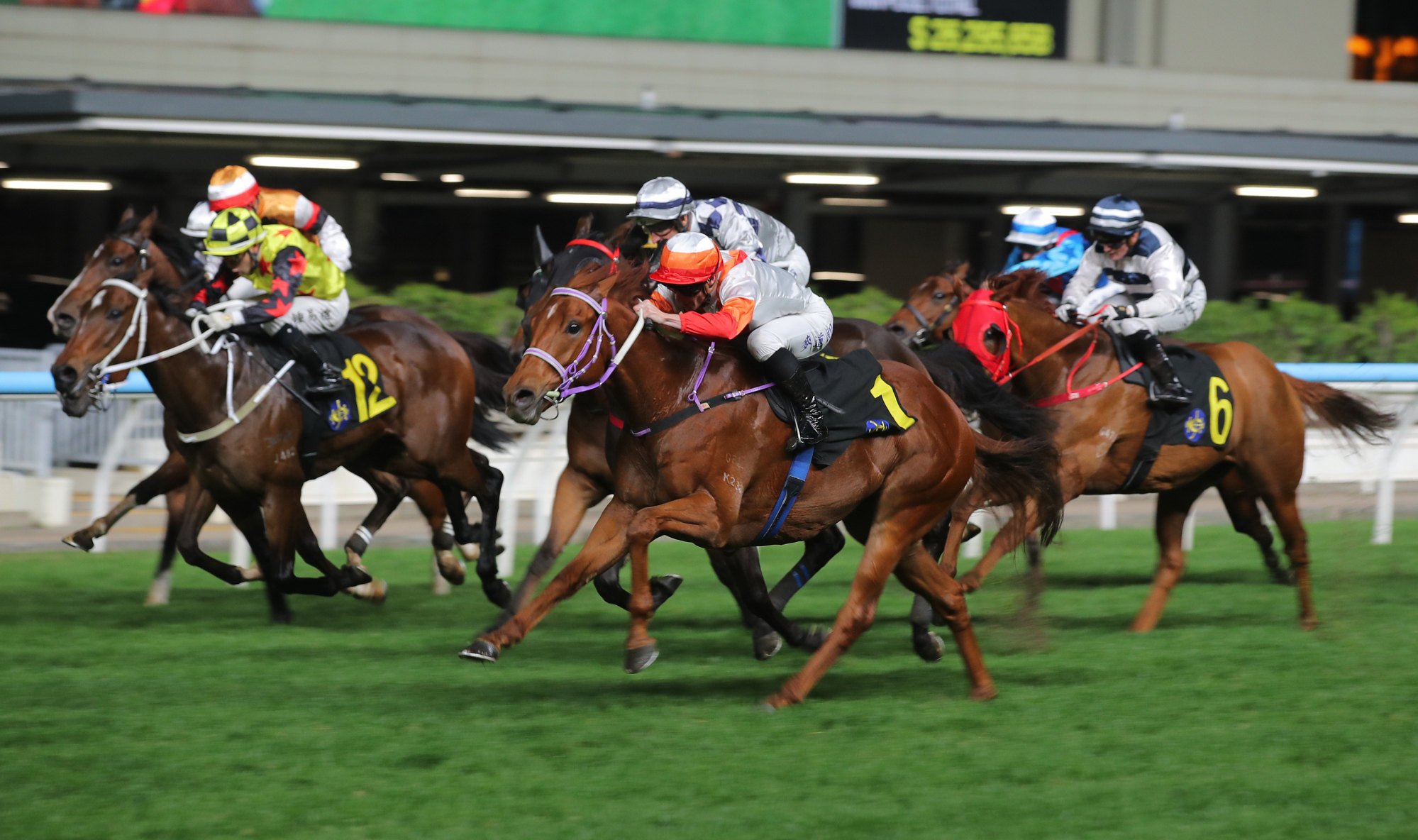 Perfectday (1) thunders home at Happy Valley. Perfectday (1) thunders home at Happy Valley.