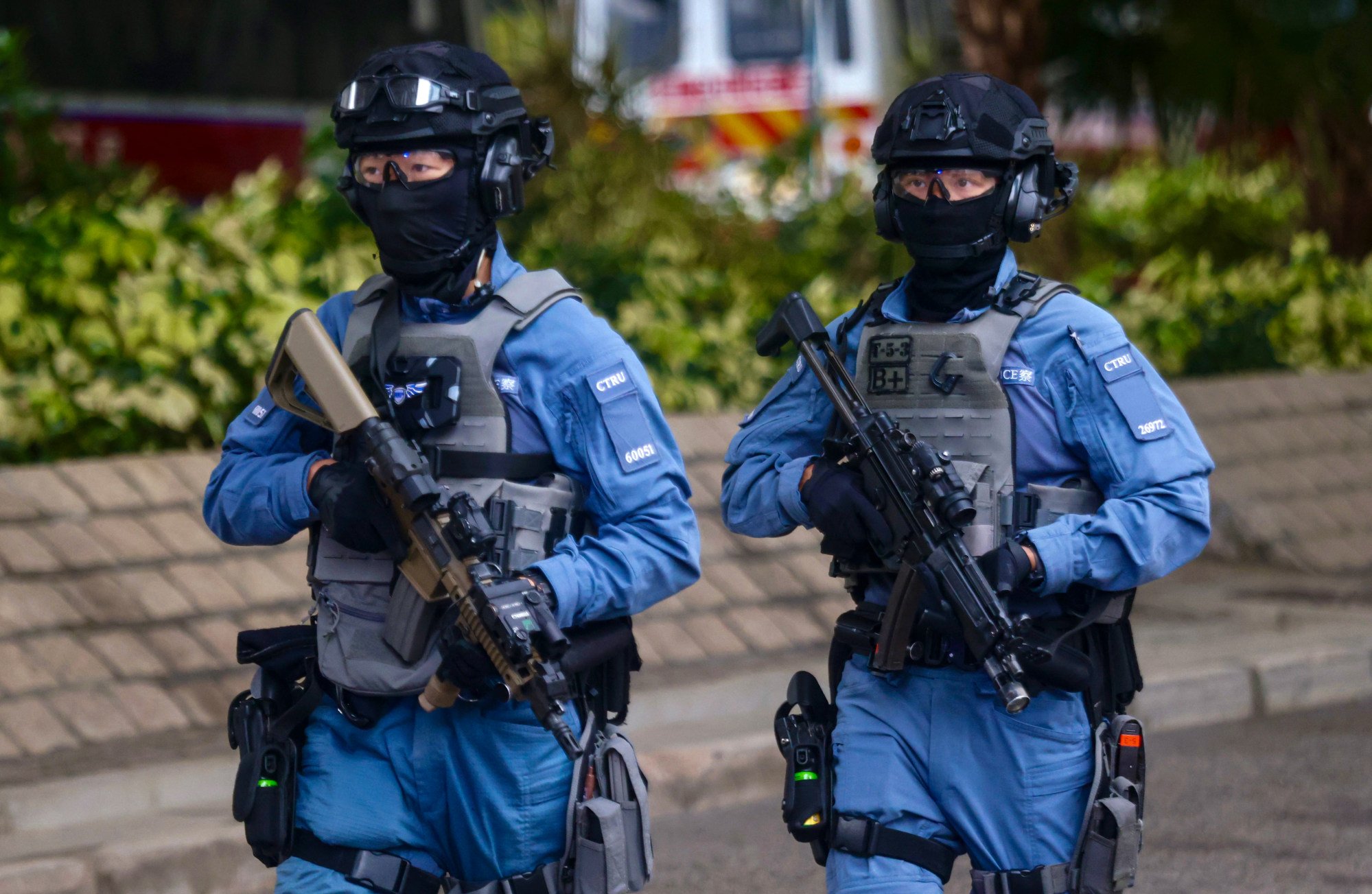 Members of a Counterterrorism Response Unit deployed outside West Kowloon Court. Photo: Jonathan Wong