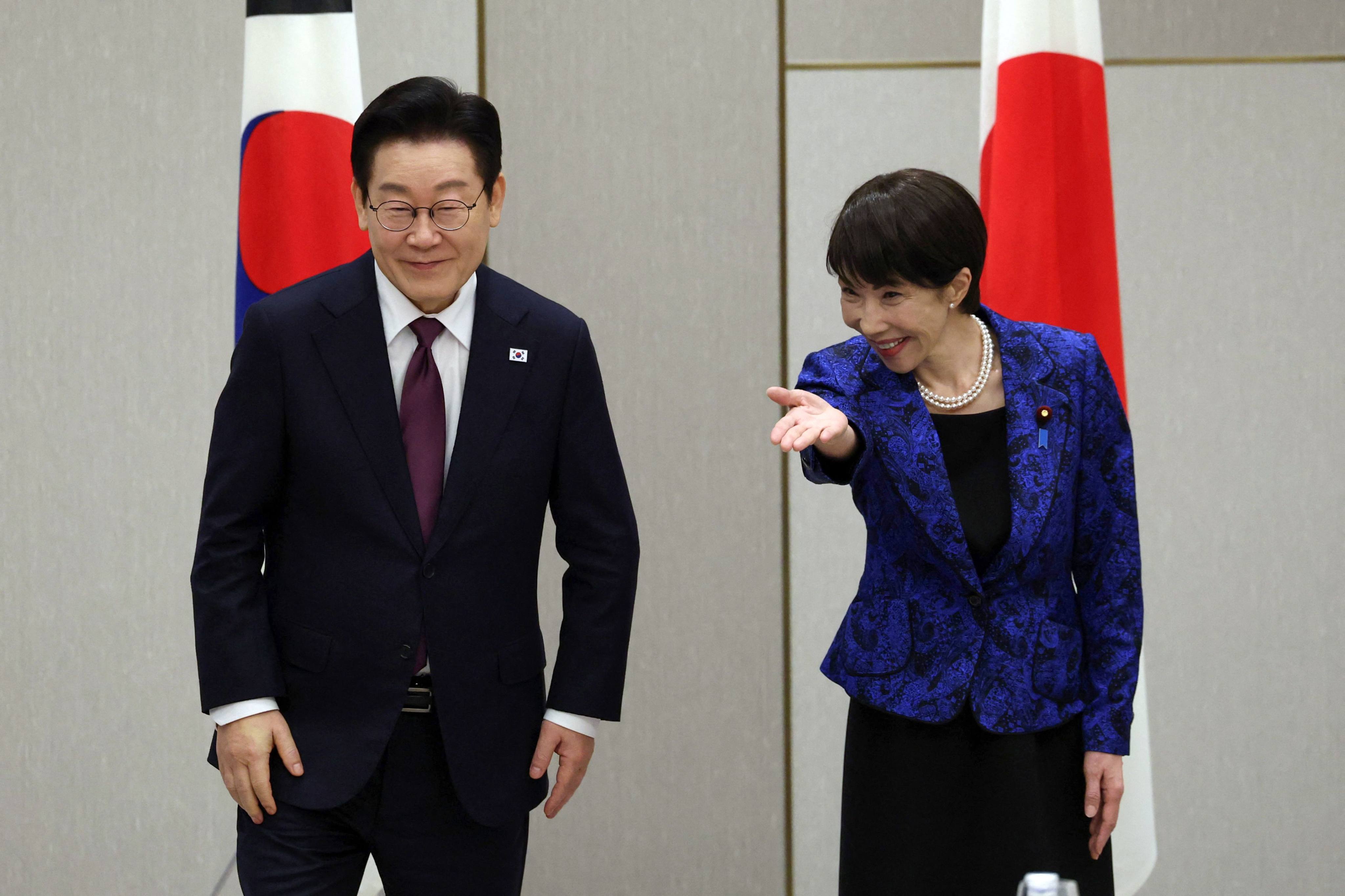 South Korea’s President Lee Jae Myung (left) and Japan’s Prime Minister Sanae Takaichi during their meeting in Nara on Tuesday. Photo: AFP