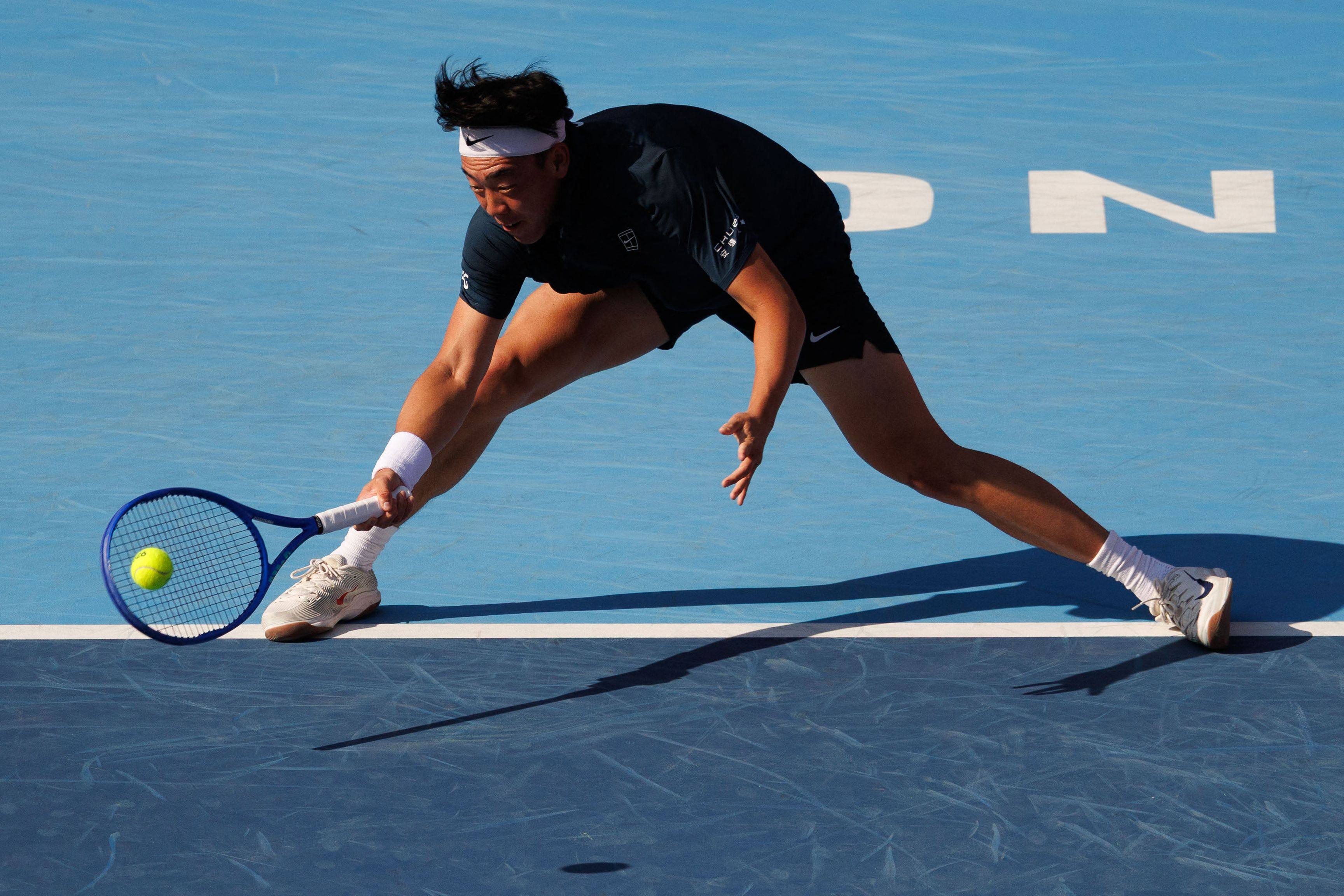 Hong Kong’s Coleman Wong hits a return to Italy’s Lorenzo Musetti during their men’s singles semi-final match at Hong Kong Tennis Open in Hong Kong on January 9, 2026. Photo: AFP