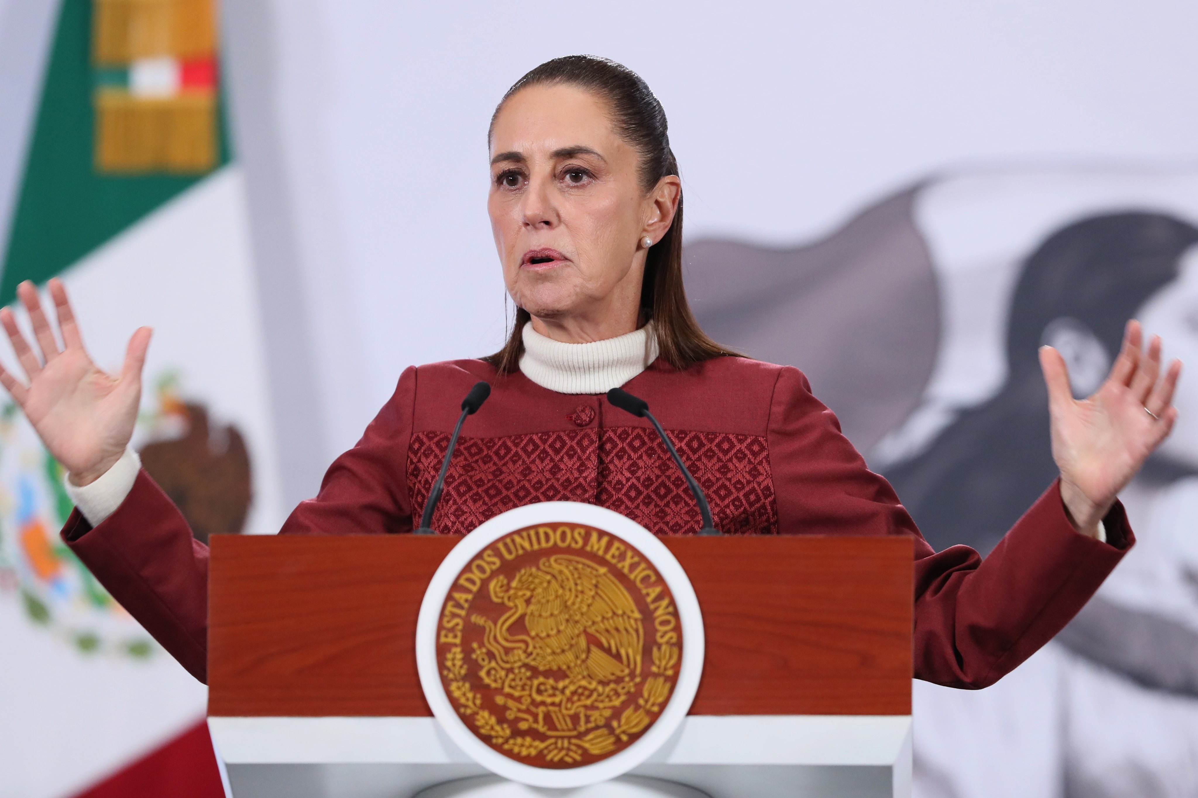 Mexican President Claudia Sheinbaum at a press conference at the National Palace in Mexico City, Mexico on Monday. Photo: EPA